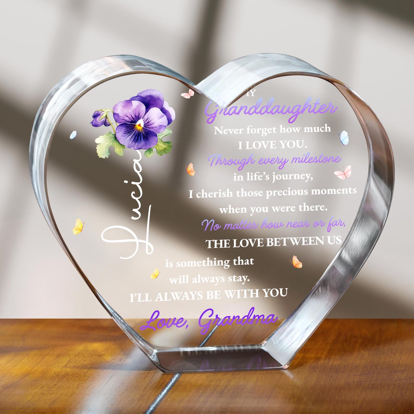 To My Granddaughter, Never forget how much I LOVE YOU, Pansy Flower and Butterflies