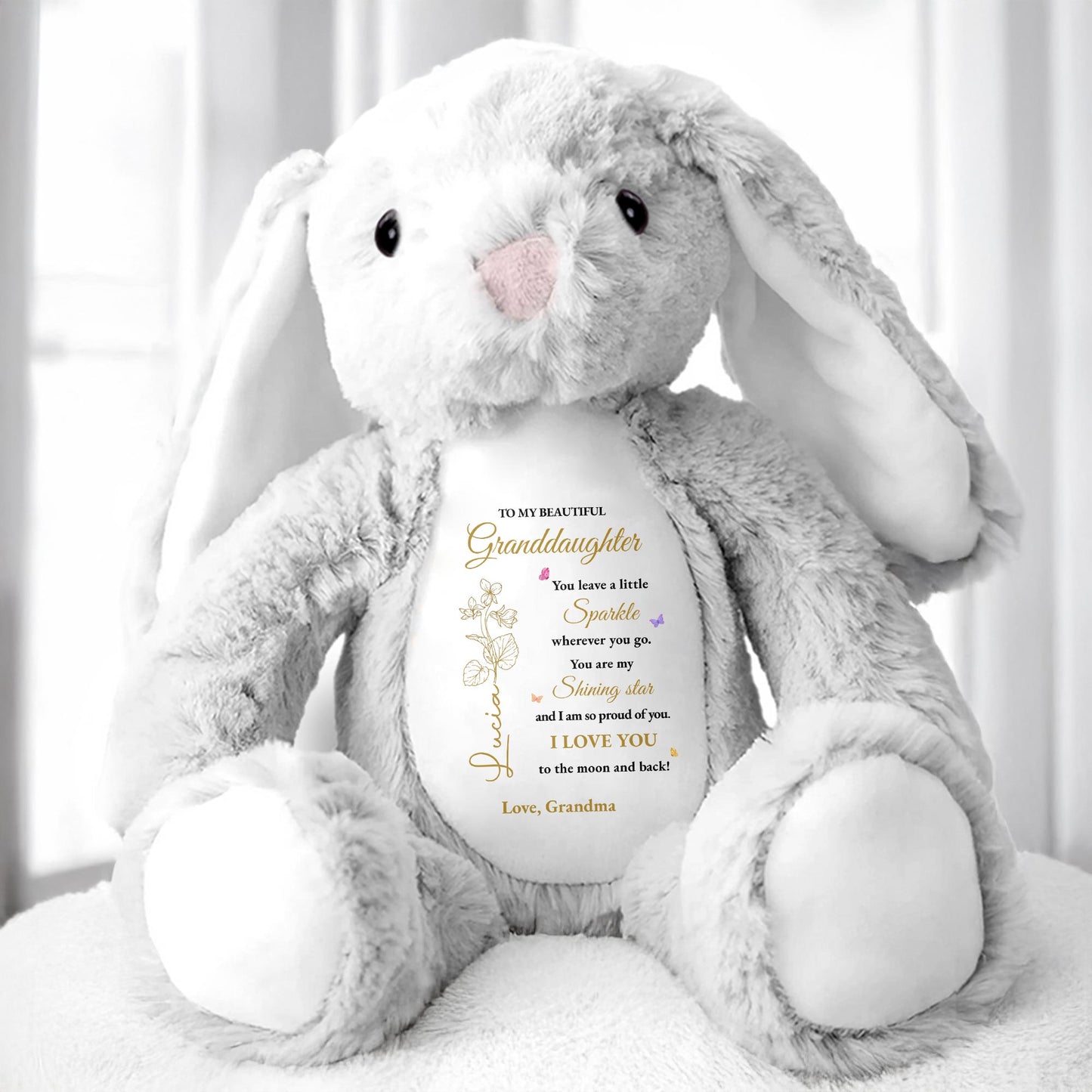 To My Beautiful Granddaughter, You leave a little Sparkle, Stuffed Bunny with Stars