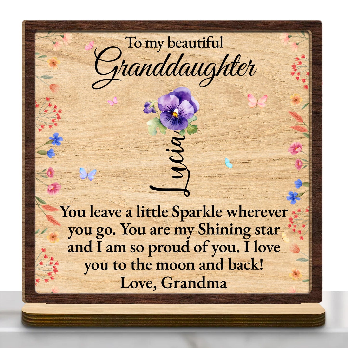 To My Beautiful Granddaughter, Flowers and Butterflies Plaque