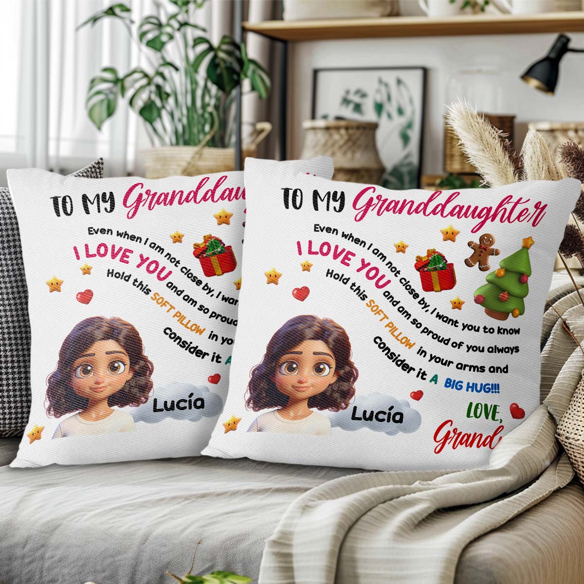 Big Hug Soft Pillow Featuring Emojis and Christmas Tree