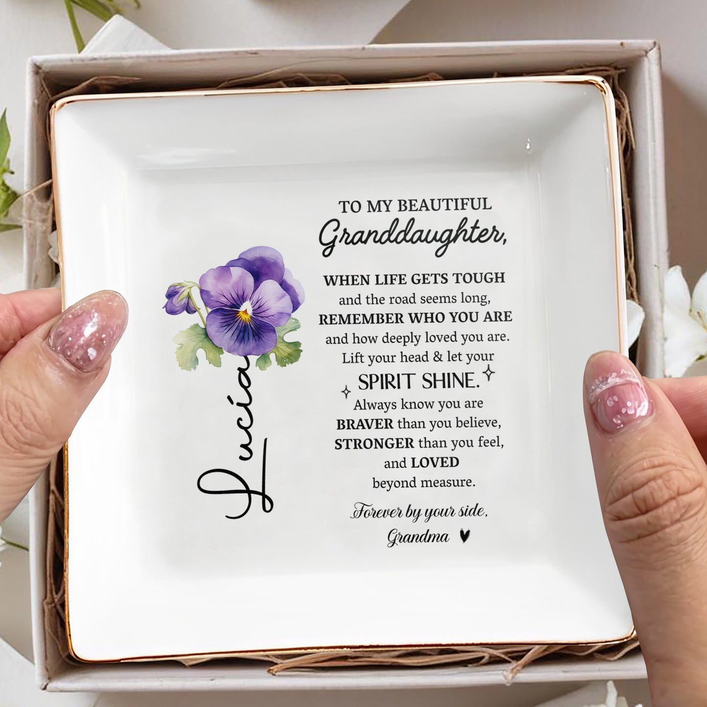 Beautiful Message For Granddaughter With Pansy Flower Design