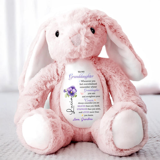 To My Granddaughter, Whenever you feel overwhelmed remember whose Granddaughter you are, Stuffed Bunny and Flowers - Personalized Stuffed Bunny - GDT223_BUN