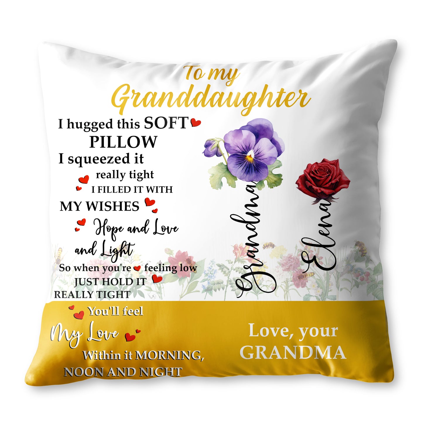 Message d'amour de grand-mère à sa petite-fille avec motif floral - Coussin personnalisé, insert inclus - GDT224_PLW