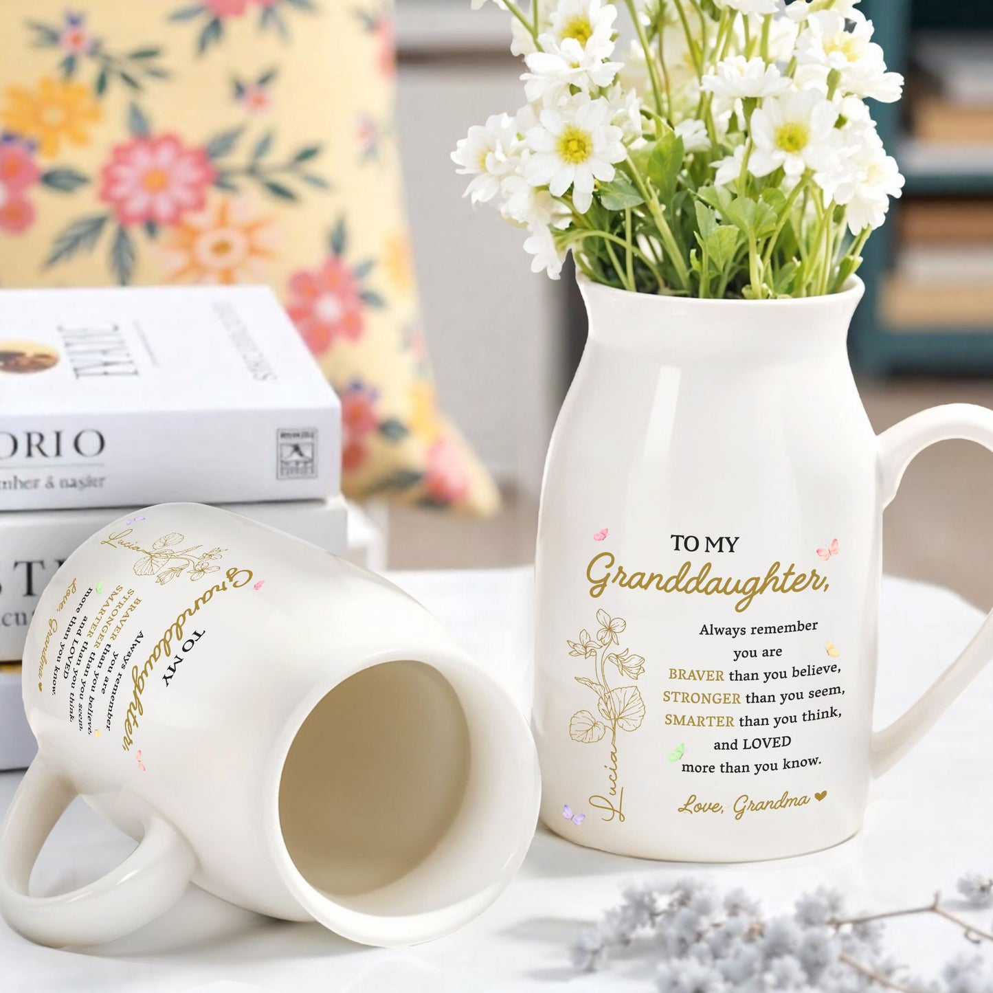 Braver Than You Believe, Stronger, Smarter, Loved Granddaughter - Personalized Ceramic Flower Vase - GDT225_CEV