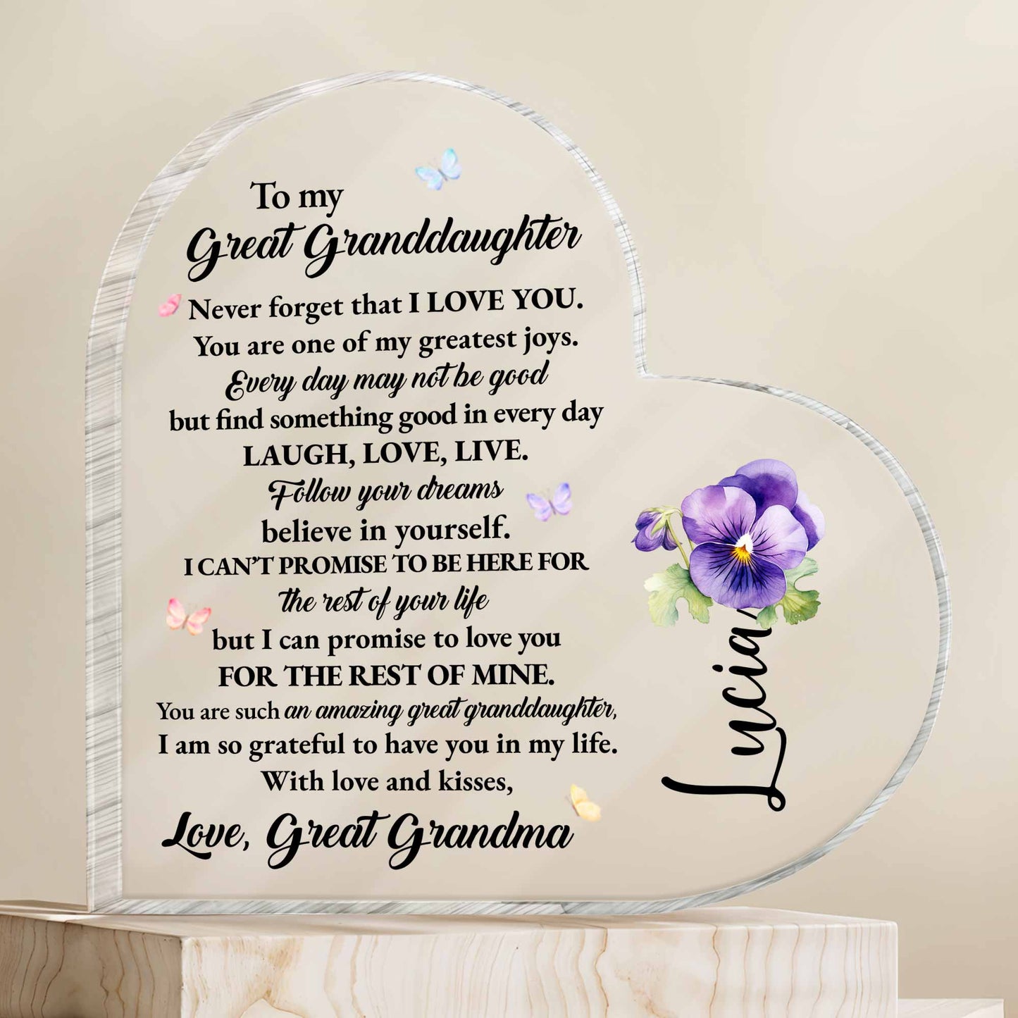 To My Great Granddaughter - Personalized Heart Shaped Acrylic Plaque - GDT261_HAP