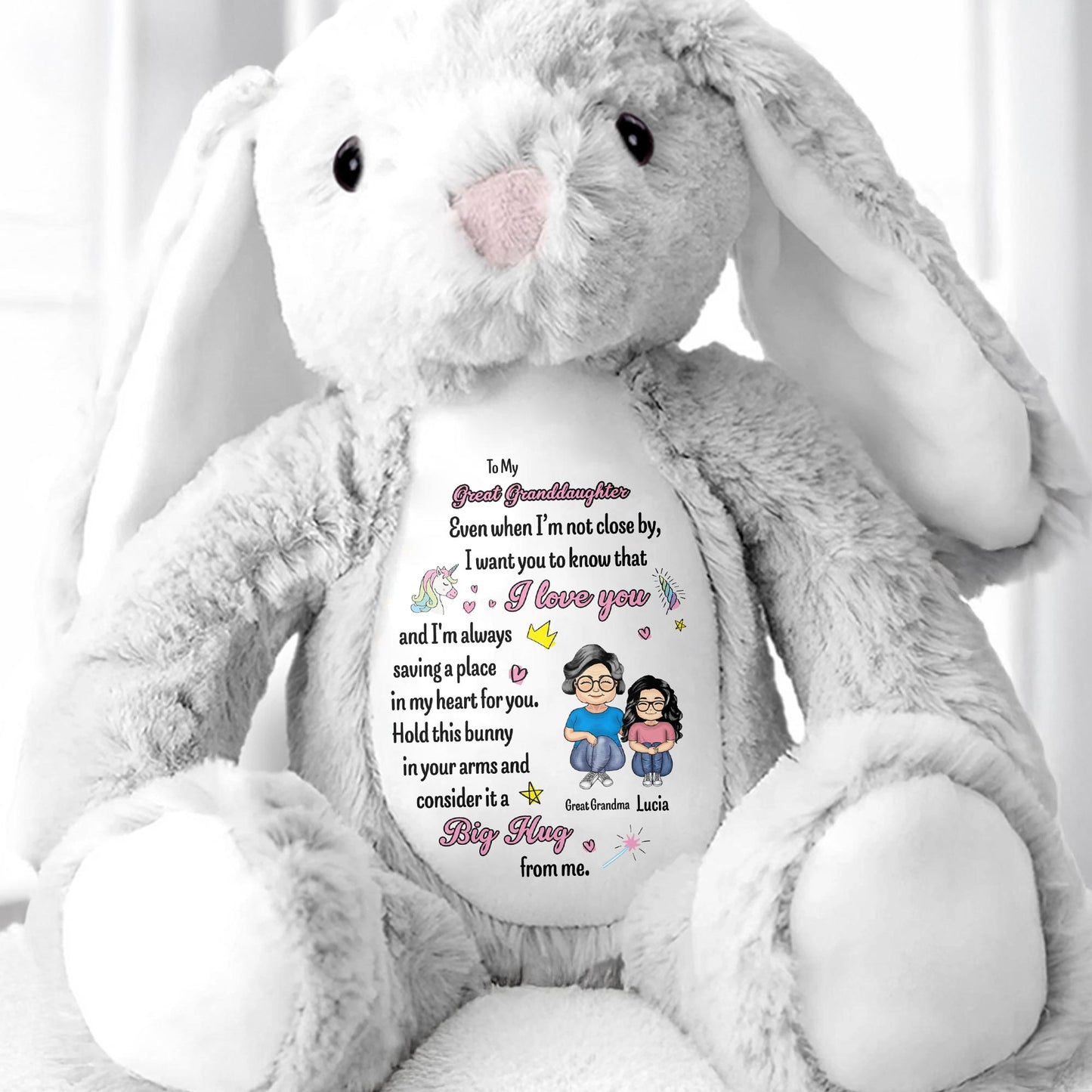 To My Great Granddaughter, Even when I'm not close by, Bunny and Hearts