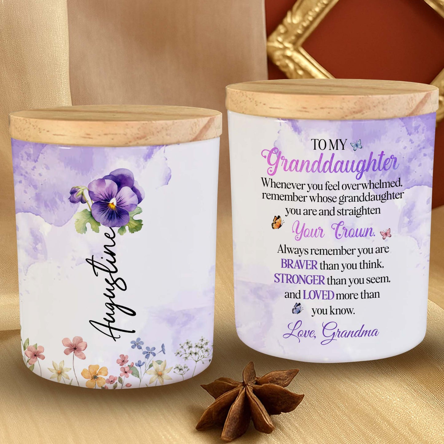 Always Shine Violet Flowers Glass Jar