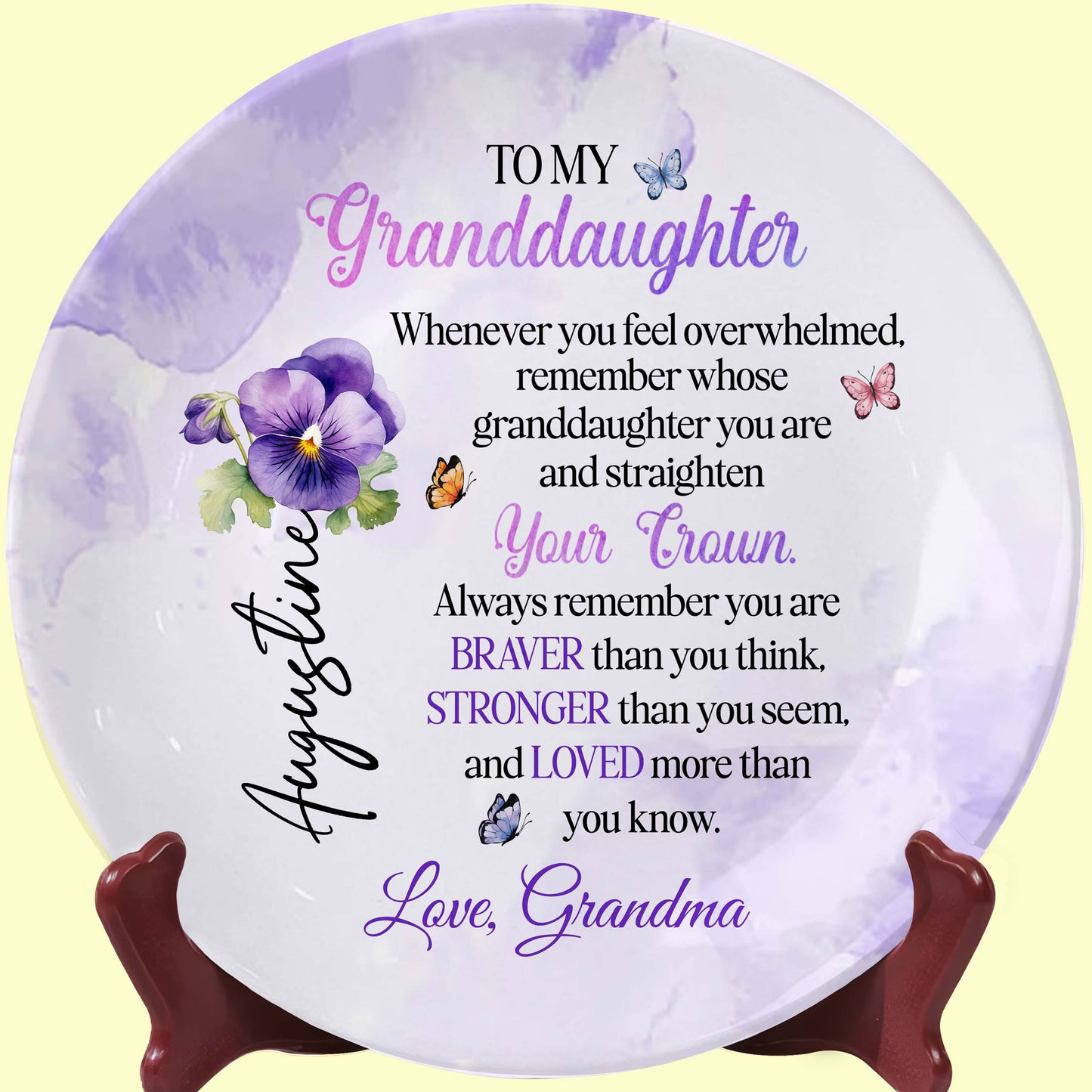 To My Granddaughter Remember Whose Granddaughter You Are, Pansies and Butterflies