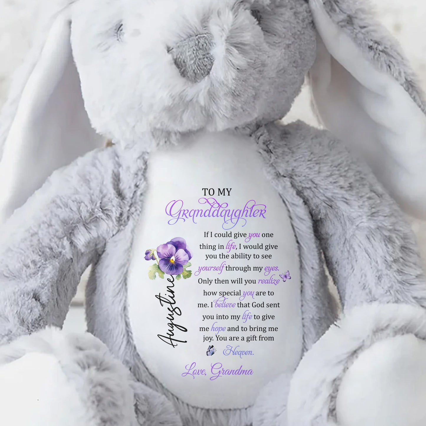 To My Granddaughter, If I Could Give You One Thing In Life, Stuffed Bunny And Flower - Personalized Stuffed Bunny - GDT272_BUN