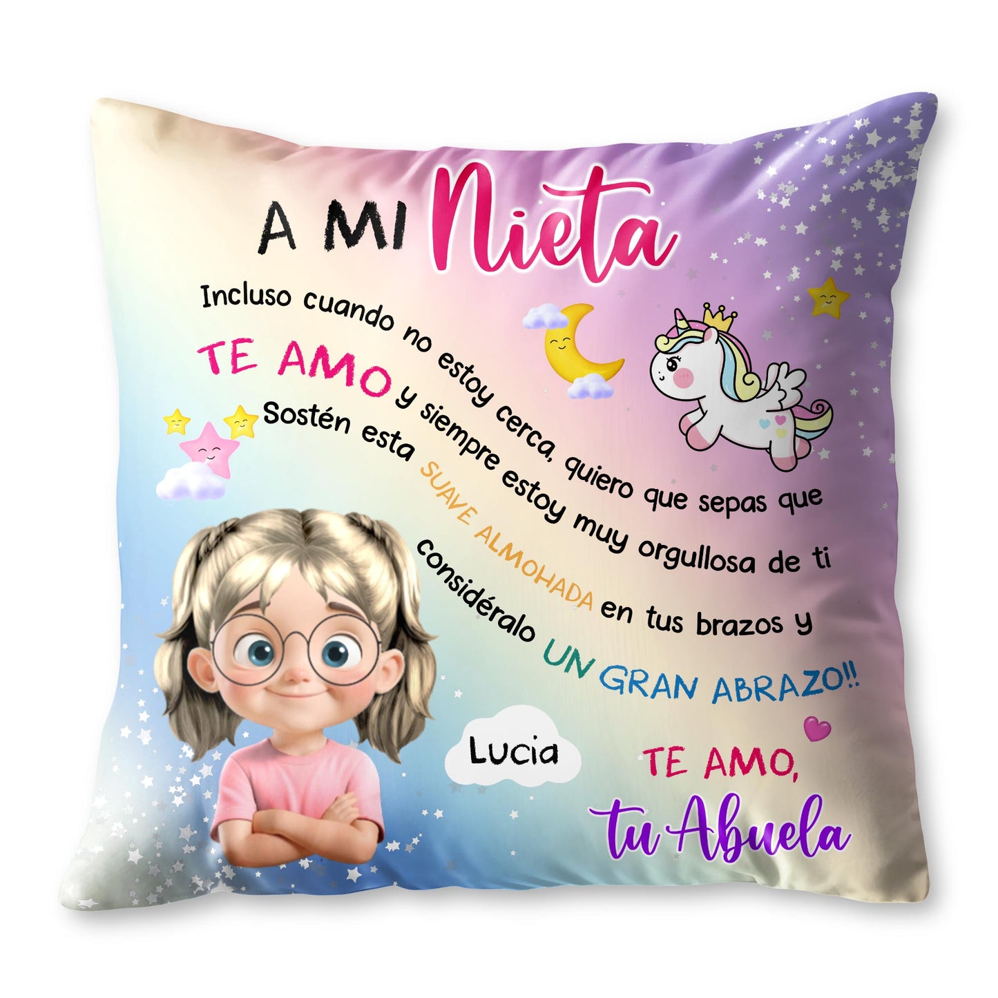A Mi Nieta, Incluso Cuando No Estoy Cerca, Unicorn And Girl Pillow