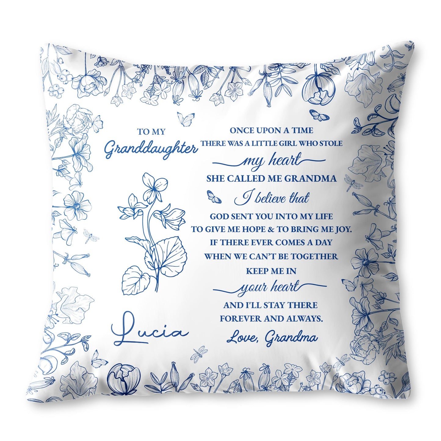 To My Granddaughter Love From Grandma Pillow With Flowers