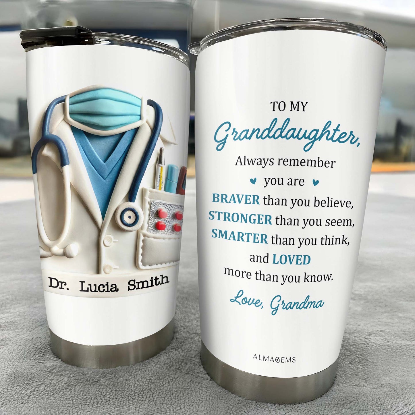 To My Granddaughter, Always remember you are BRAVER than you believe, Medical Scrubs and Stethoscope