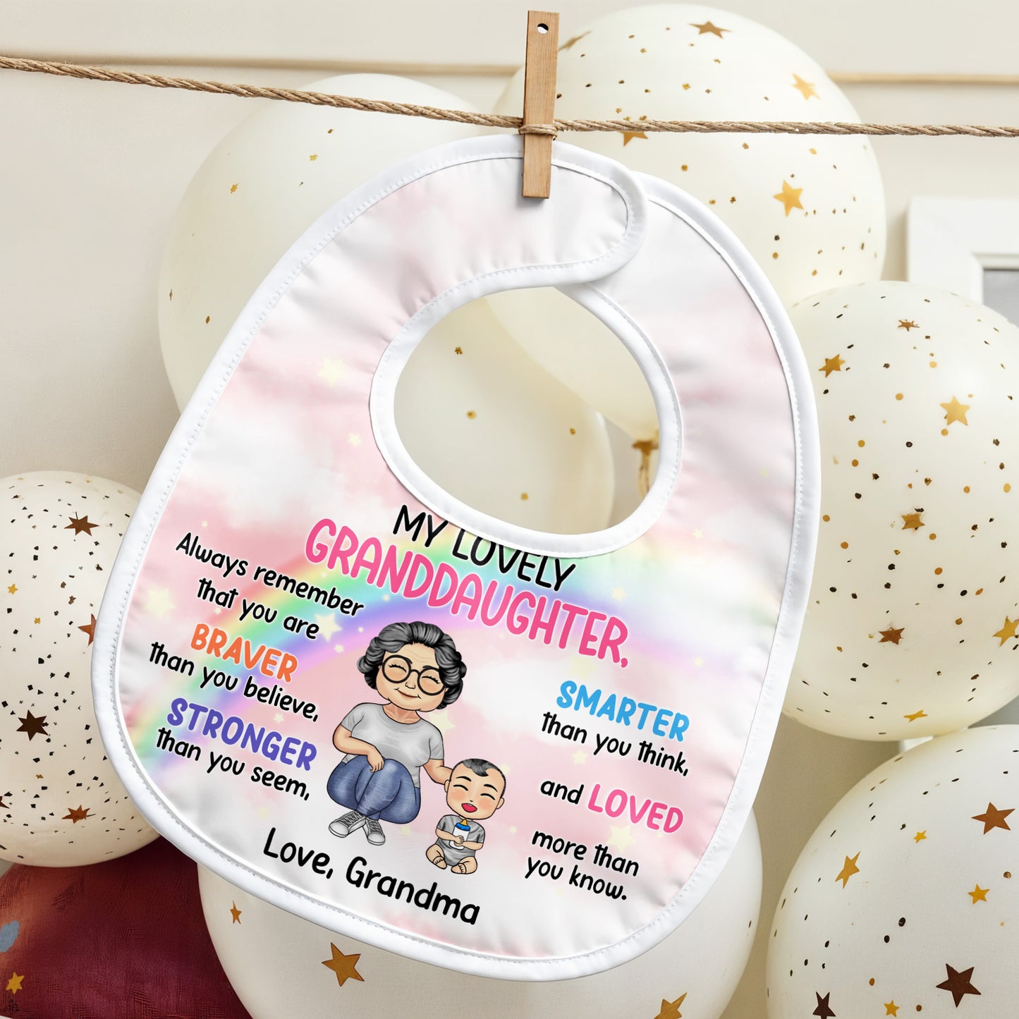 My Lovely Granddaughter, Always Remember That You Are Braver, Cartoon Grandmother and Rainbow