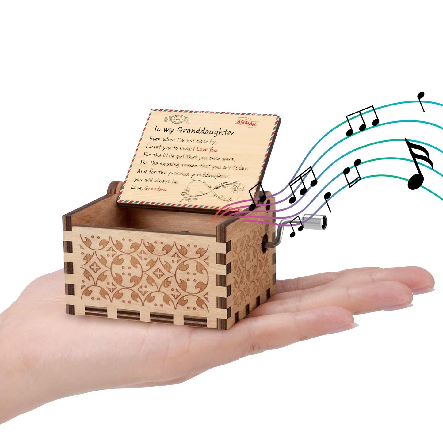 To My Granddaughter, A Timeless Love Note - Custom Music Box With "You Are My Sunshine" Tune - GDT342_MZB