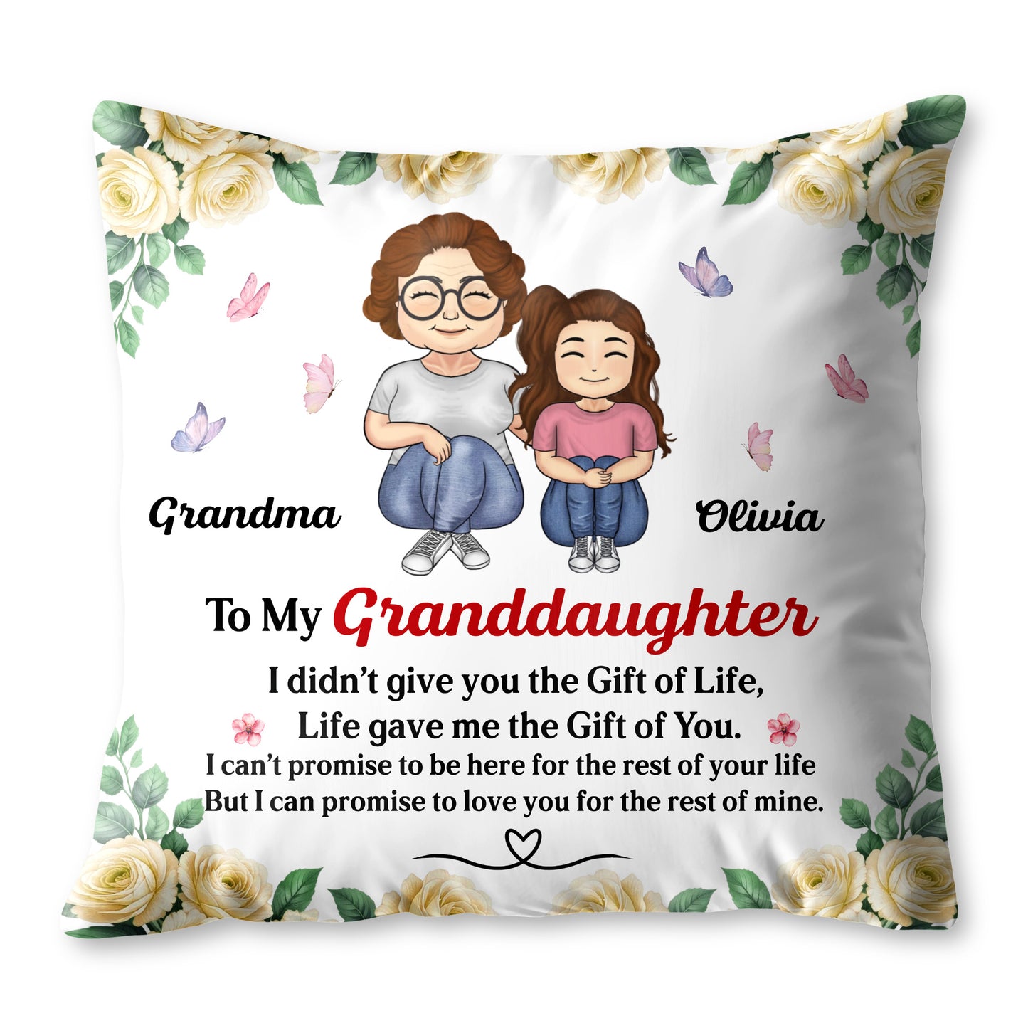 To My Granddaughter, Roses And Butterflies Pillow