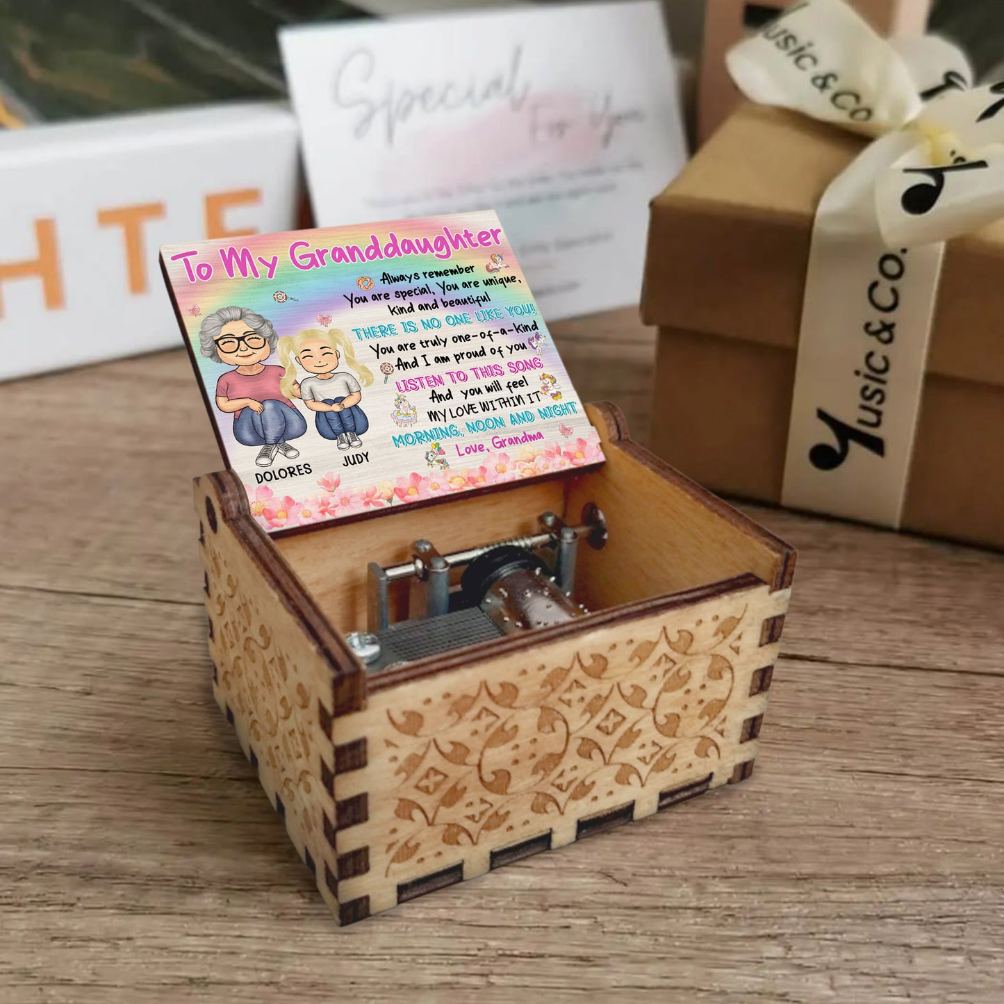 To My Granddaughter, Grandmother and Granddaughter Love - Custom Music Box With "You Are My Sunshine" Tune - GDT373_MZB