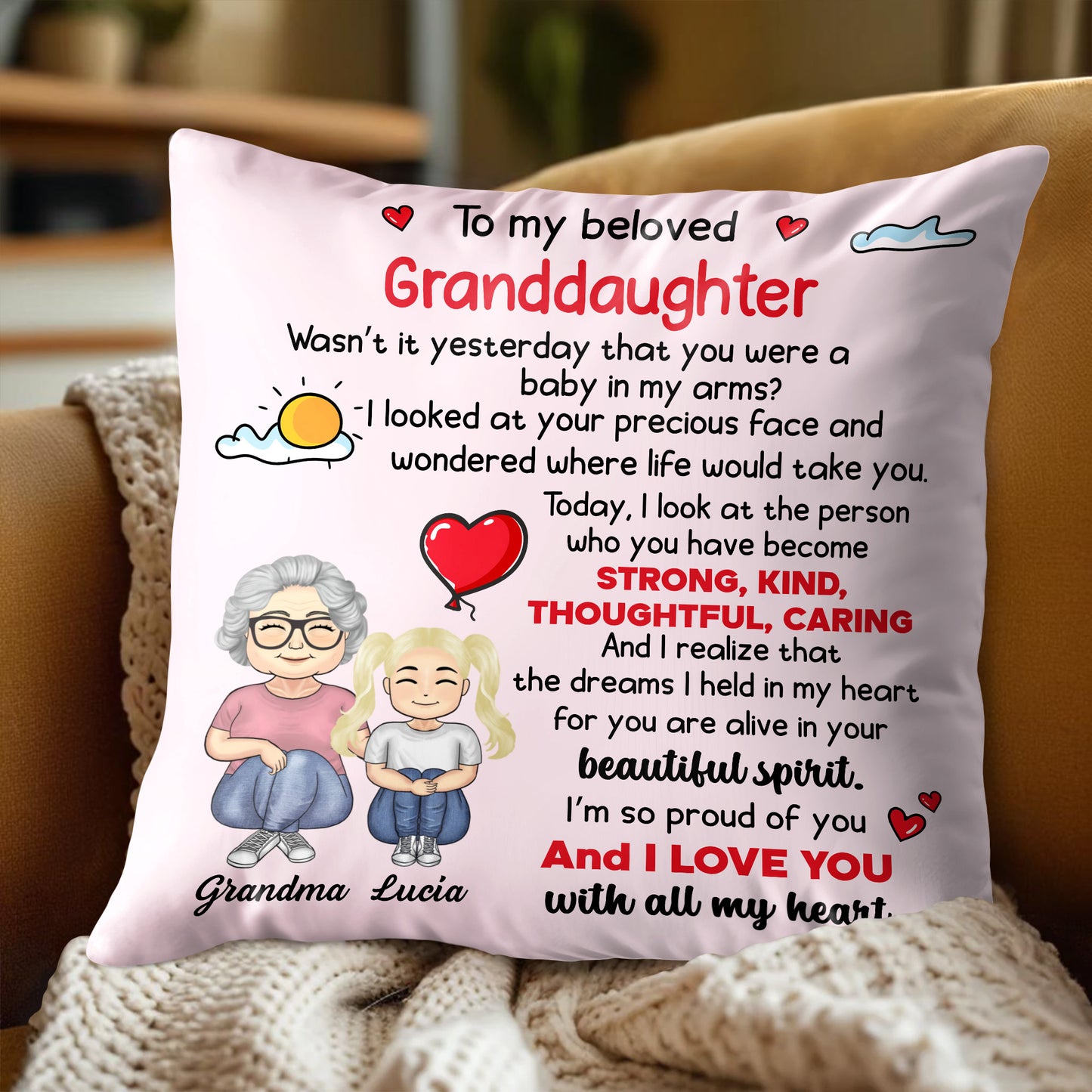 To My Beloved Granddaughter, Sun, Clouds, Hearts