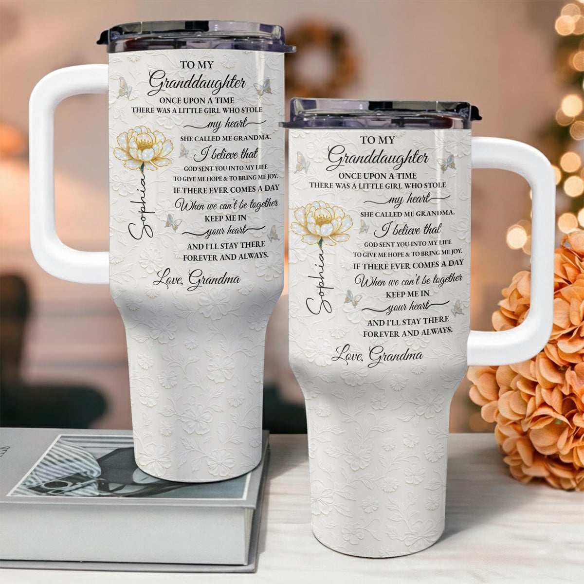 To My Granddaughter Once Upon A Time Flower Butterflies - Personalized 40oz Tumbler With Straw - GDT389_TBS