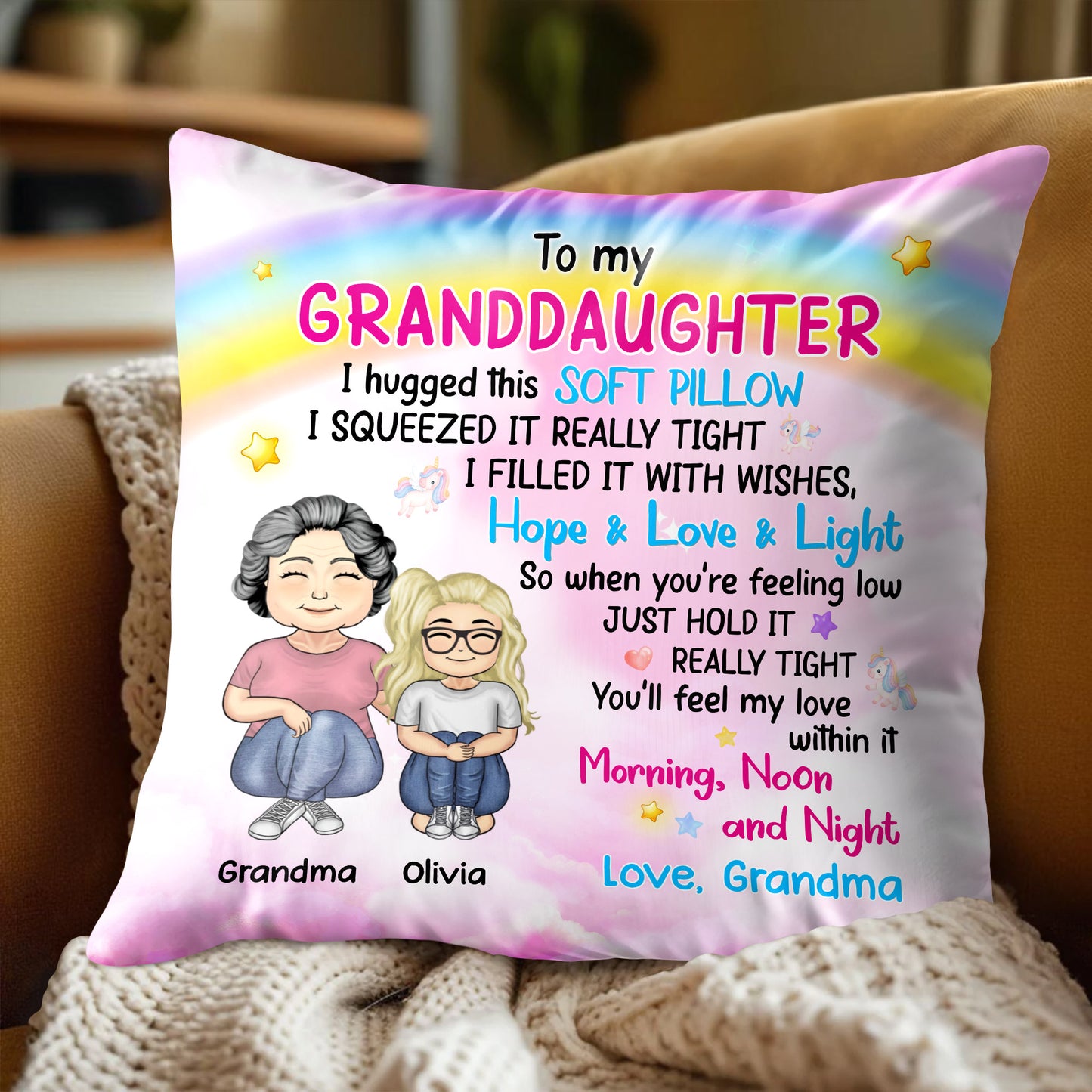 To My Granddaughter, Hope & Love Pillow With Grandmother And Granddaughter