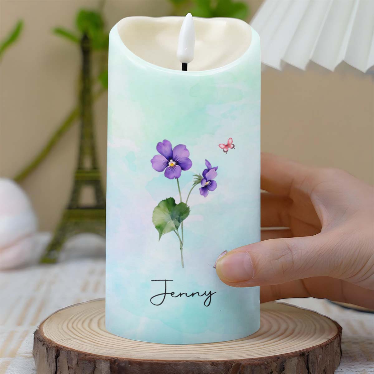 To My Granddaughter, Blessing from Above with Flowers and Butterflies - Personalized Custom LED Candle - GDT401_LECA