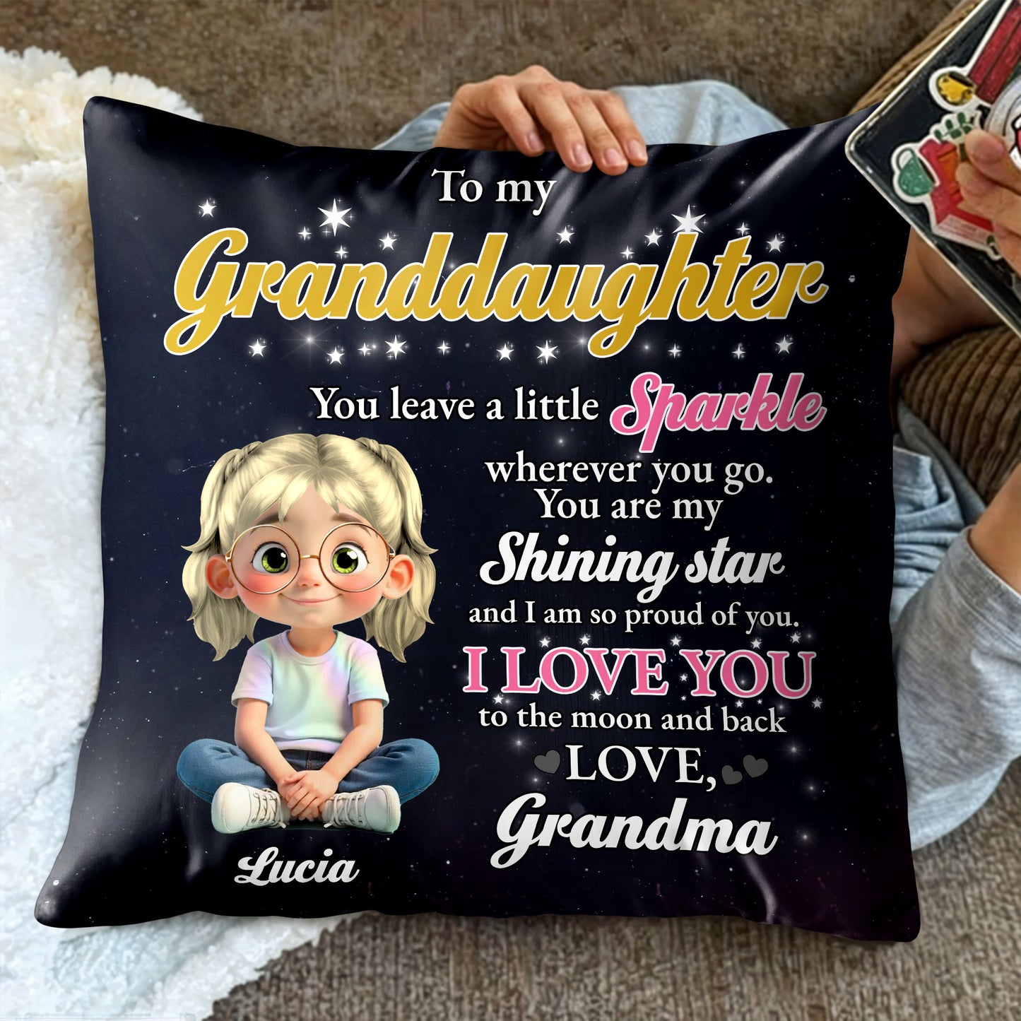 To My Granddaughter, Sparkle and Stars - Personalized Custom Pillow, Insert Included - GDT401_PLW