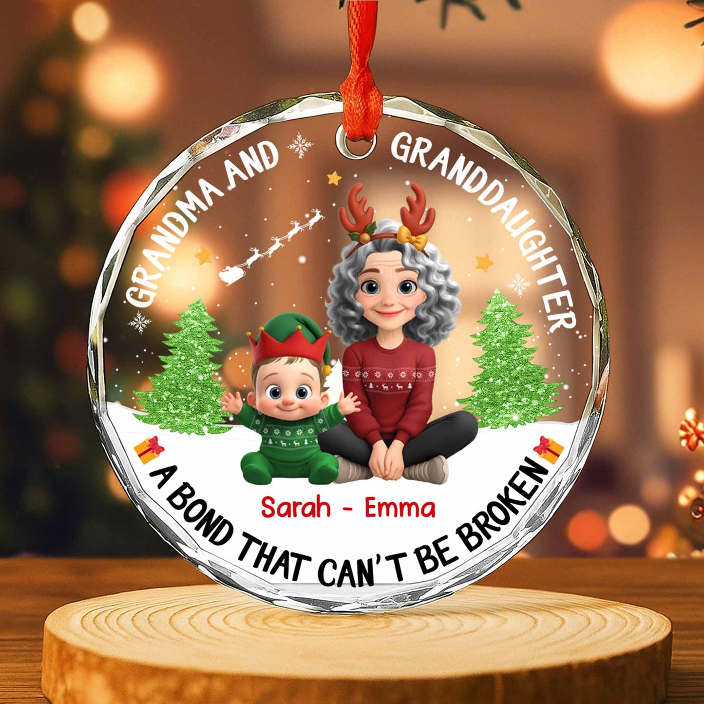 Grandma And Granddaughter A Bond That Can't Be Broken - Personalized Custom Circle Glass Ornament - GDT420_CGOR