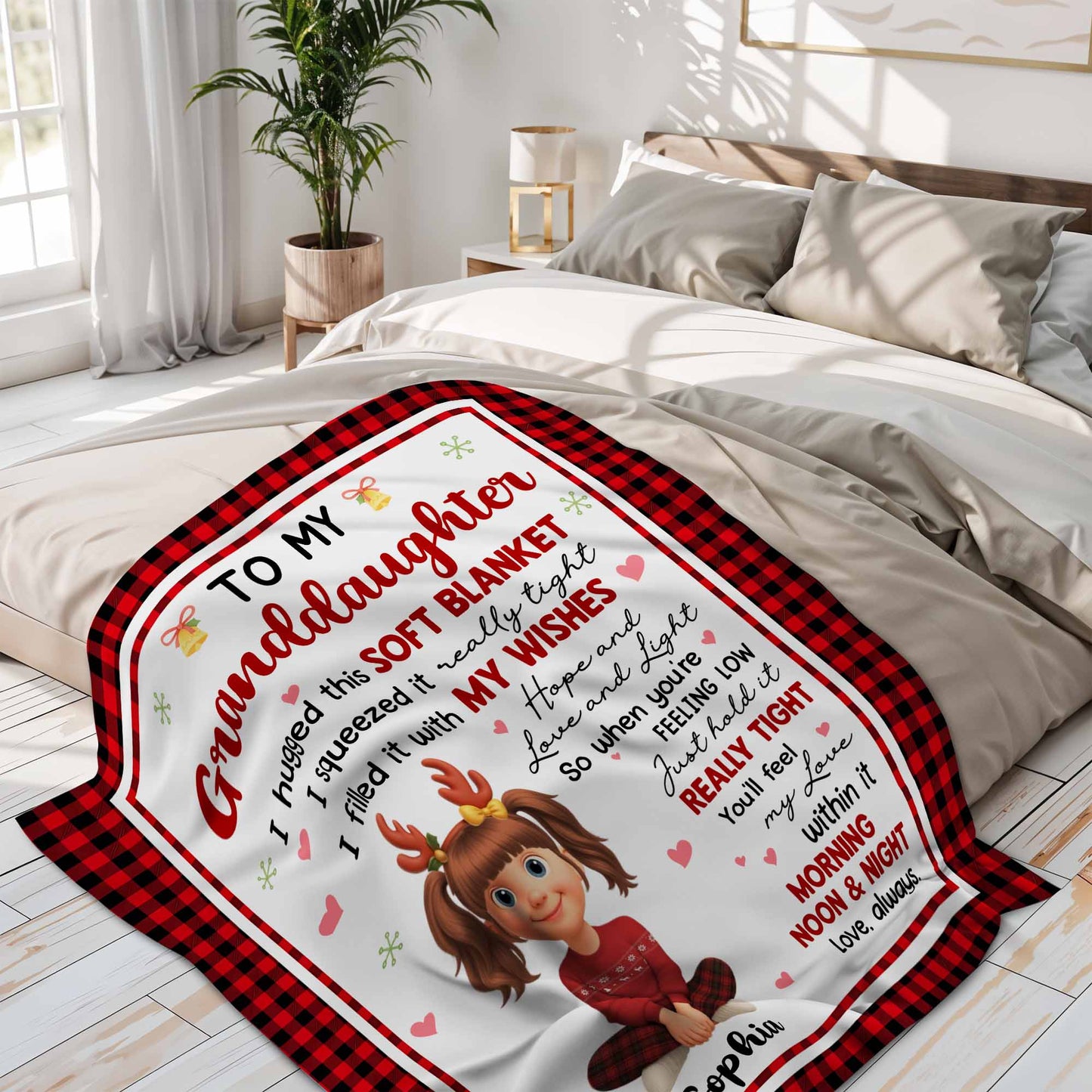 To My Granddaughter Hopes And Wishes Blanket With Cartoon Girl