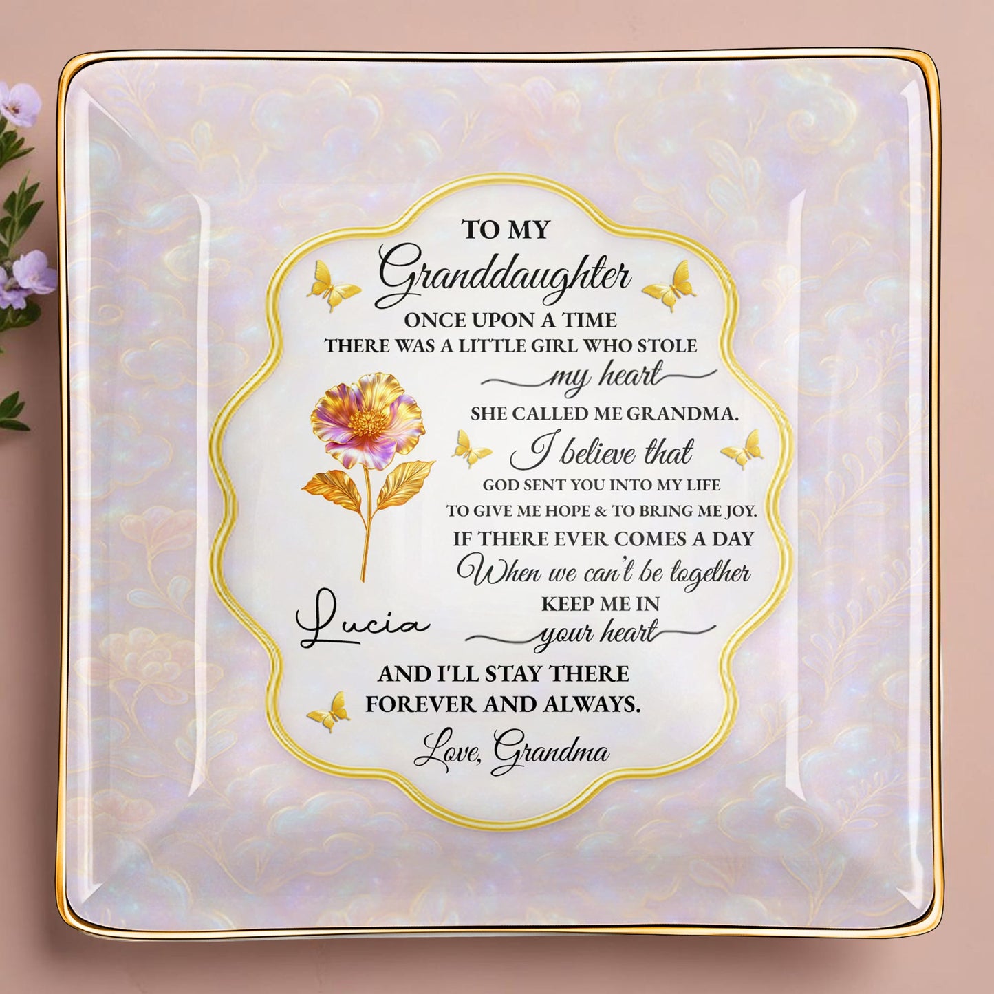 To My Granddaughter, Love Forever, Flowers And Swirls Design
