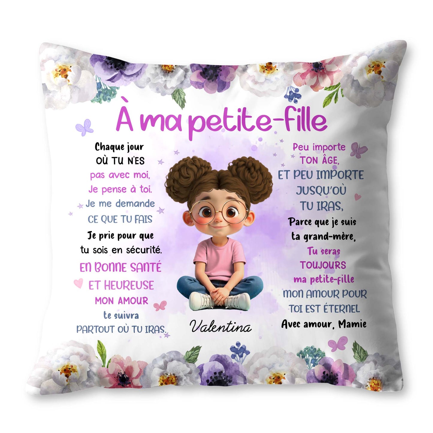 À Ma Petite-Fille, Flowers And Young Girl Theme - Personalized Custom Pillow, Insert Included - GDT453_PLW
