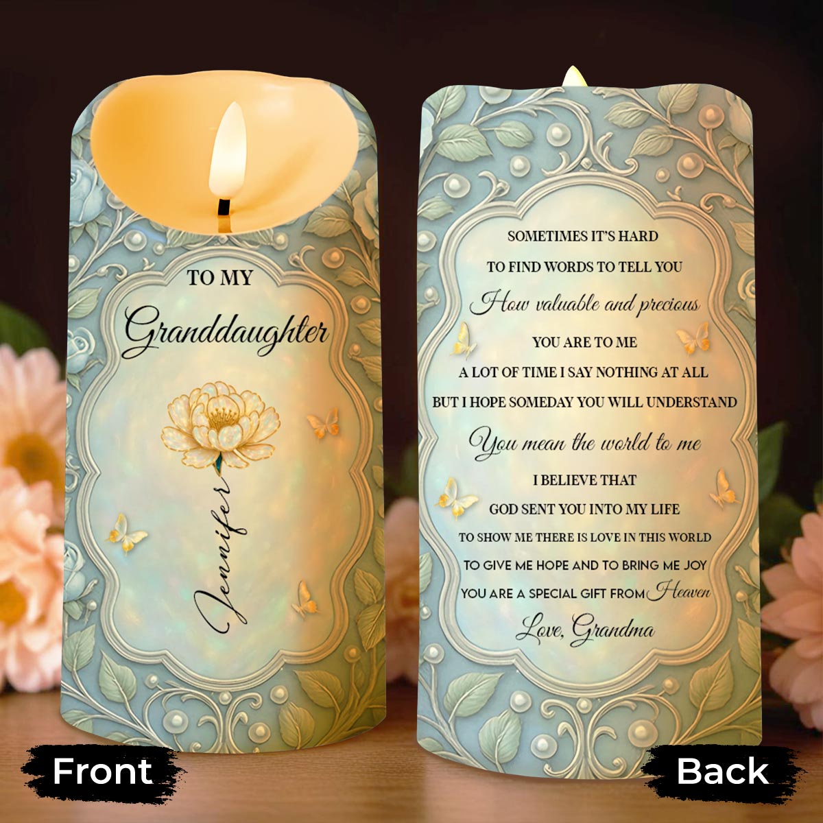 To My Daughter, Flowers and Butterflies - Personalized Custom LED Candle - GDT564_LECA
