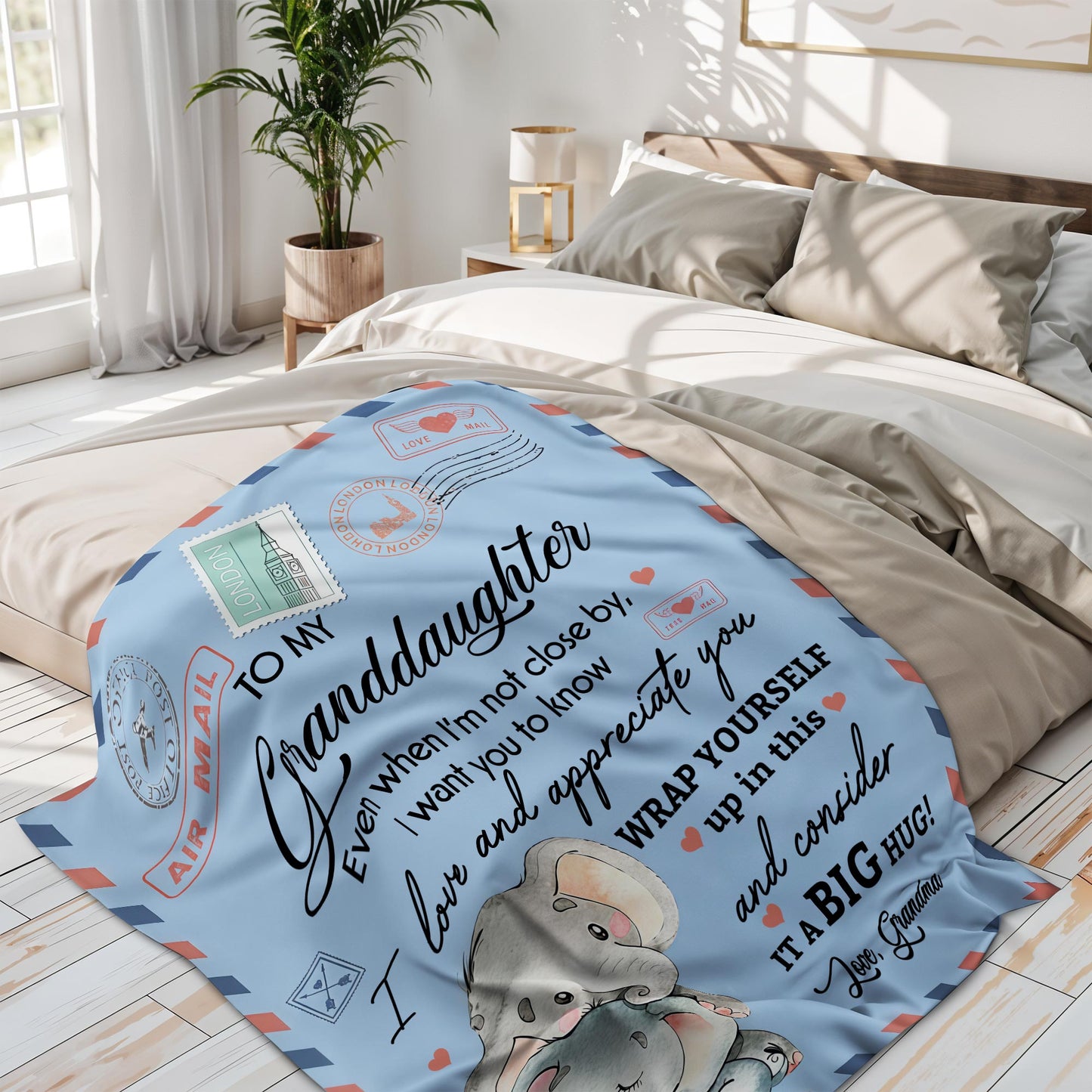 To My Granddaughter, Elephant and Hearts Design