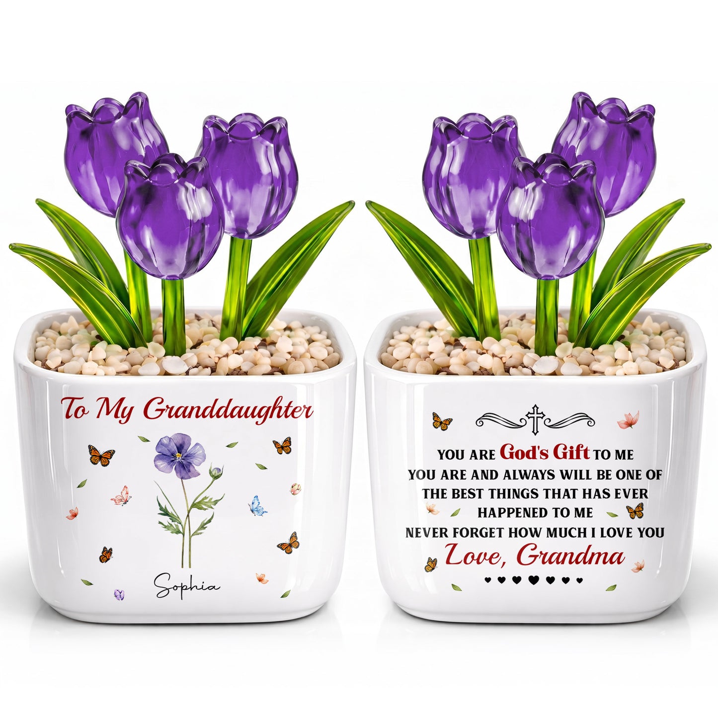 To My Granddaughter You Are God's Gift Custom Birth Month Flower - Personalized Custom Glass Everlasting Tulips - GDT709_GLATU
