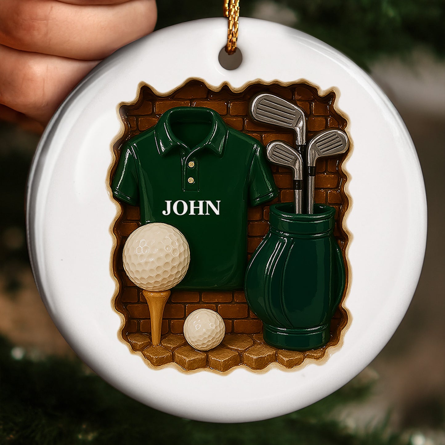 Celebra tu pasión por el golf con este adorno personalizado - Adorno de cerámica redondo personalizado - GOLF005_RCE