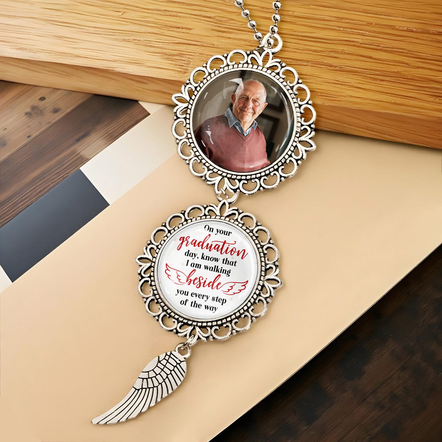 On Your Graduation Day, Know That I Am Walking Beside You, Angel Wing And Pendant Charm