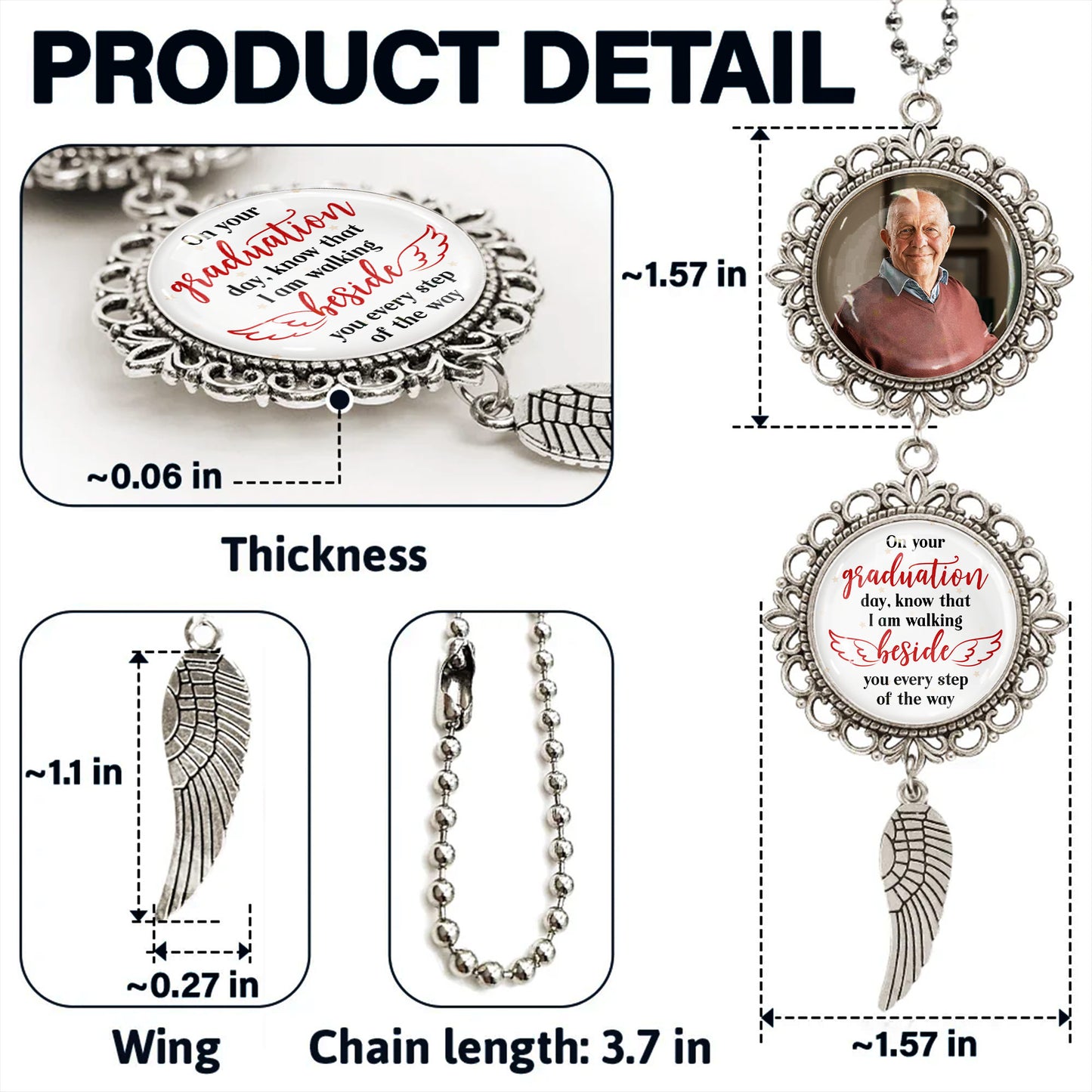 On Your Graduation Day, Know That I Am Walking Beside You, Angel Wing And Pendant Charm