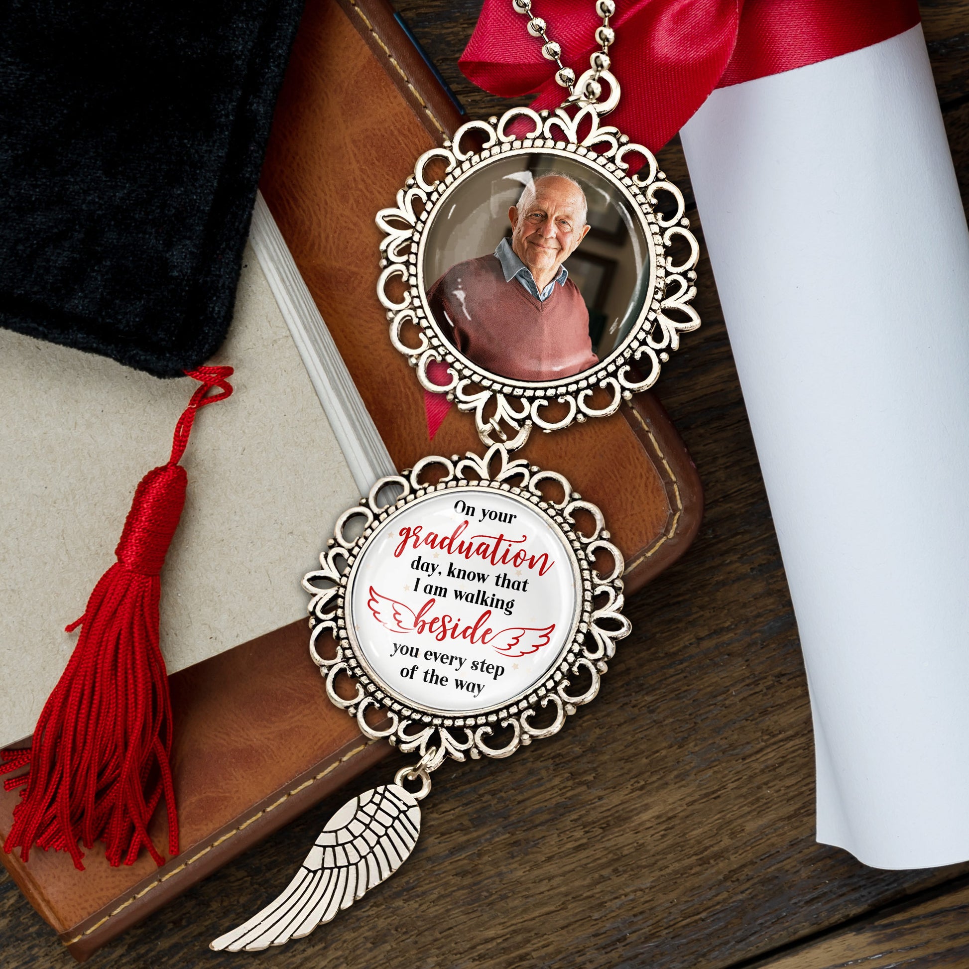 On Your Graduation Day, Know That I Am Walking Beside You, Angel Wing And Pendant Charm