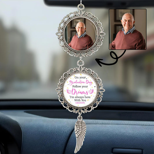 On Your Graduation Day, Follow Your Dreams, I'm Always Here With You, Angel Wing and Pendant Charm - Personalized Hanging Ornament With Angel Wing, Pendant Charm - GRAD035_PECHA