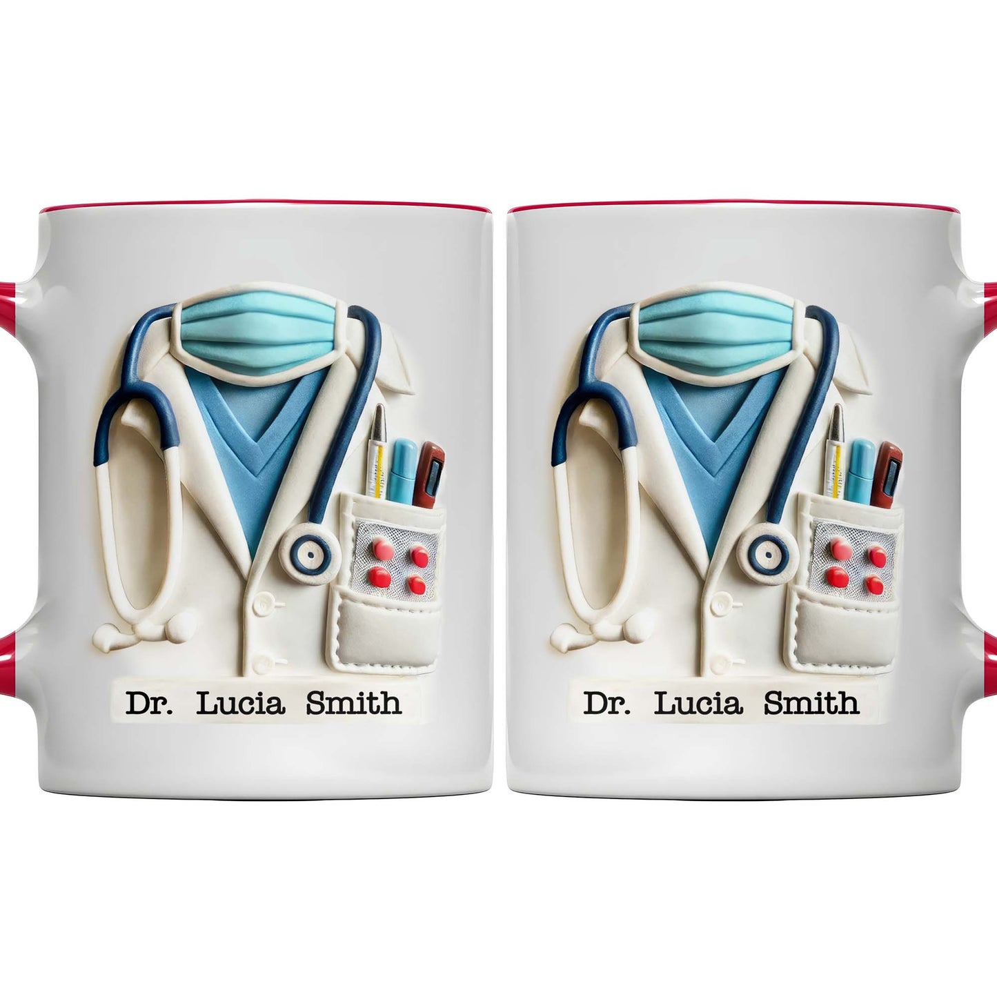 Custom Medical Themed Mug, Stethoscope, Lab Coat, And Medical Mask