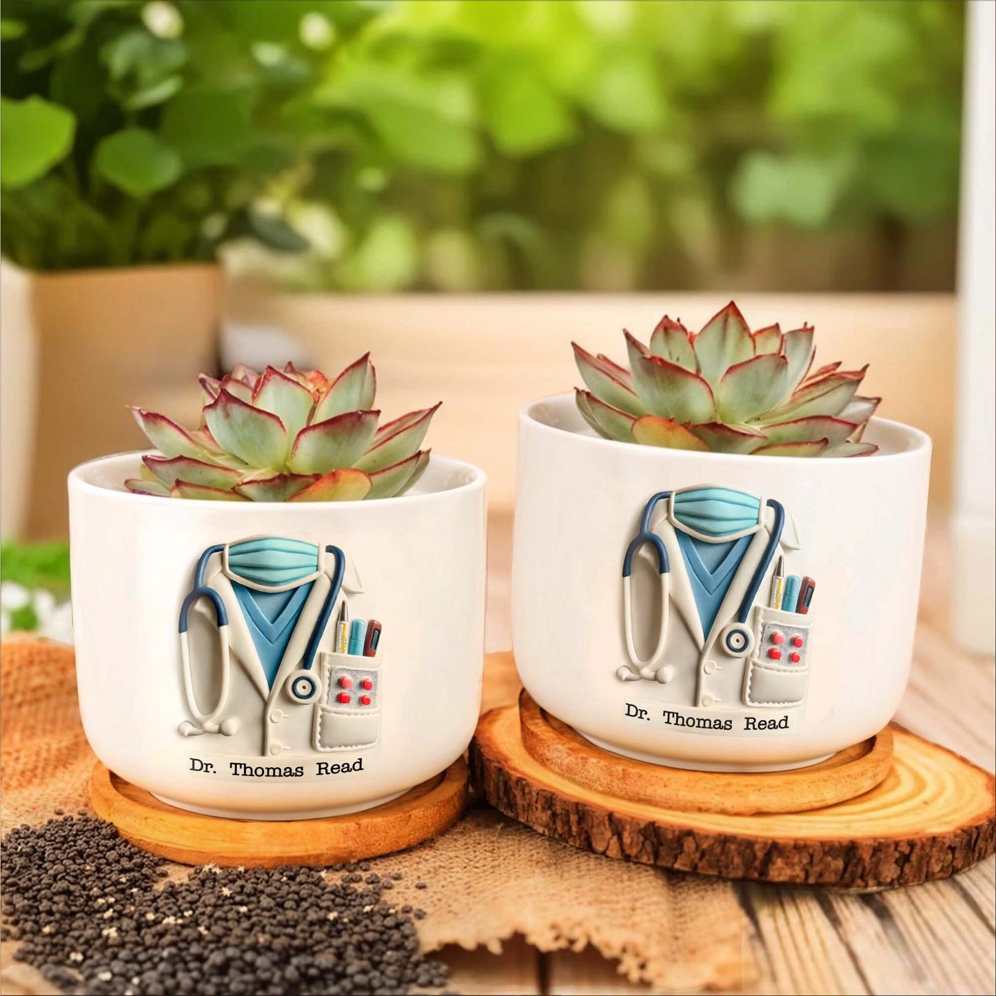 Ceramic Plant Pot, Stethoscope and Lab Coat Design