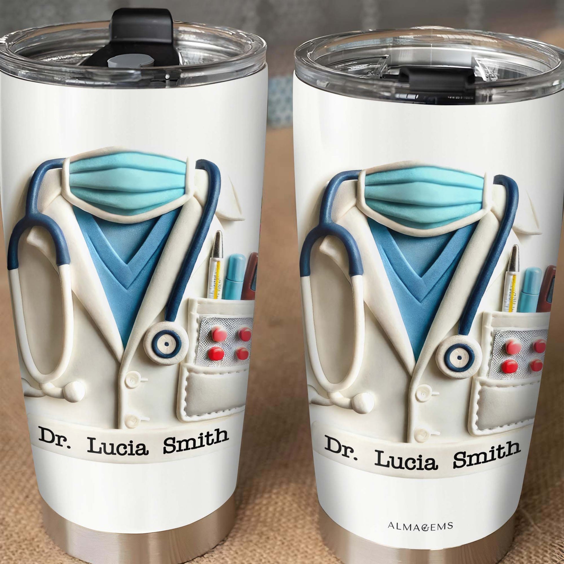 Delightful Medical Themed Tumbler With Stethoscope And Lab Coat Design