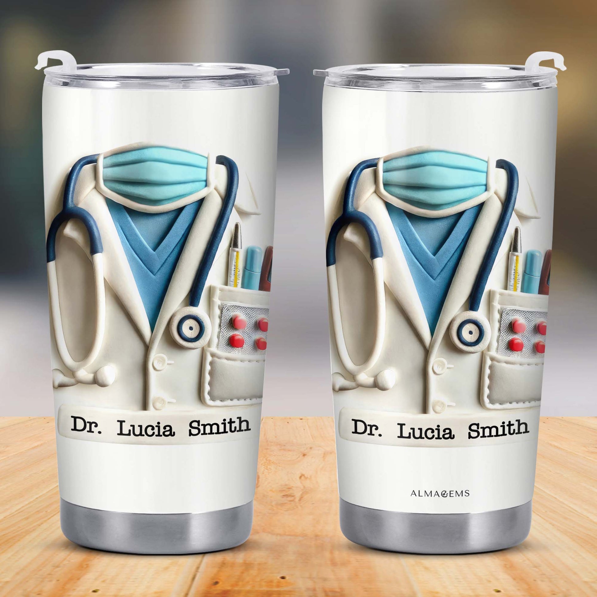 Delightful Medical Themed Tumbler With Stethoscope And Lab Coat Design