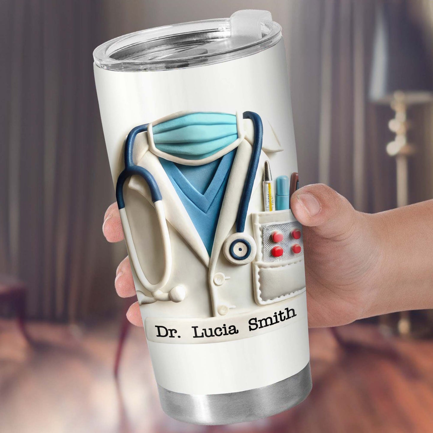 Delightful Medical Themed Tumbler With Stethoscope And Lab Coat Design