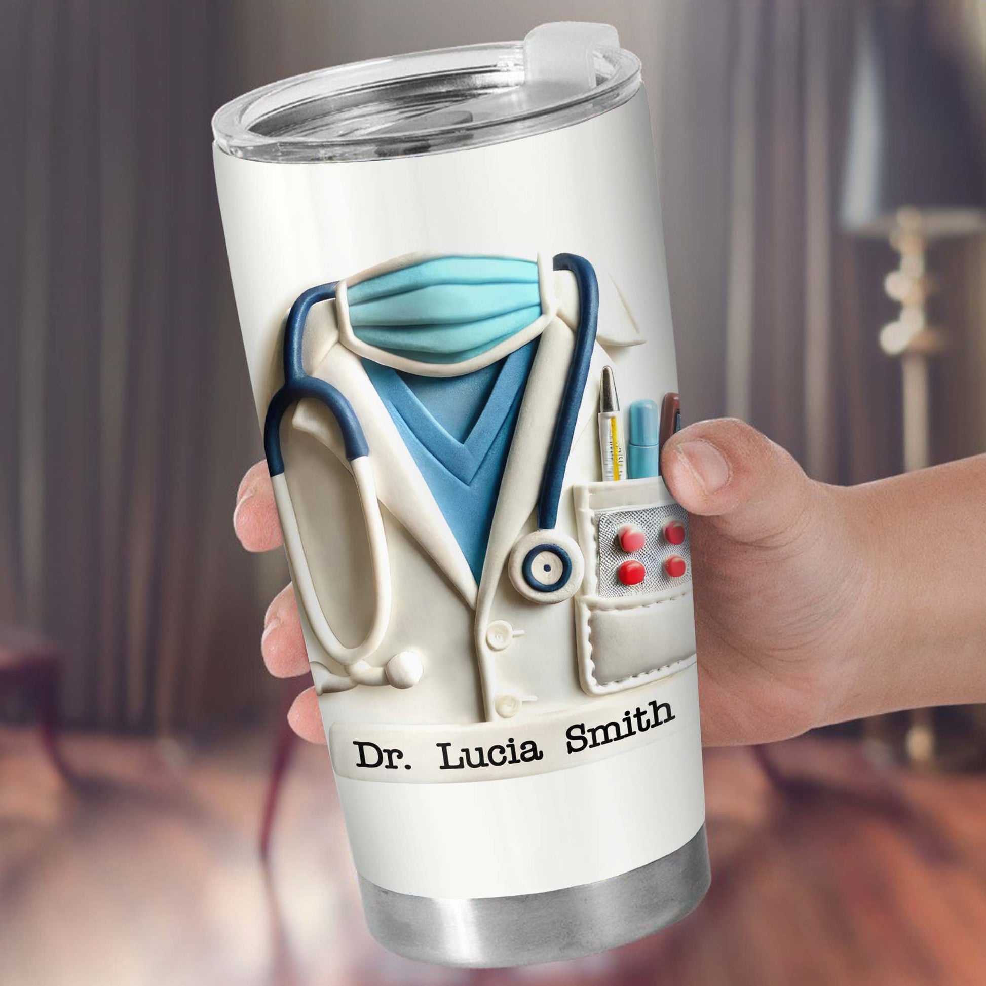 Delightful Medical Themed Tumbler With Stethoscope And Lab Coat Design