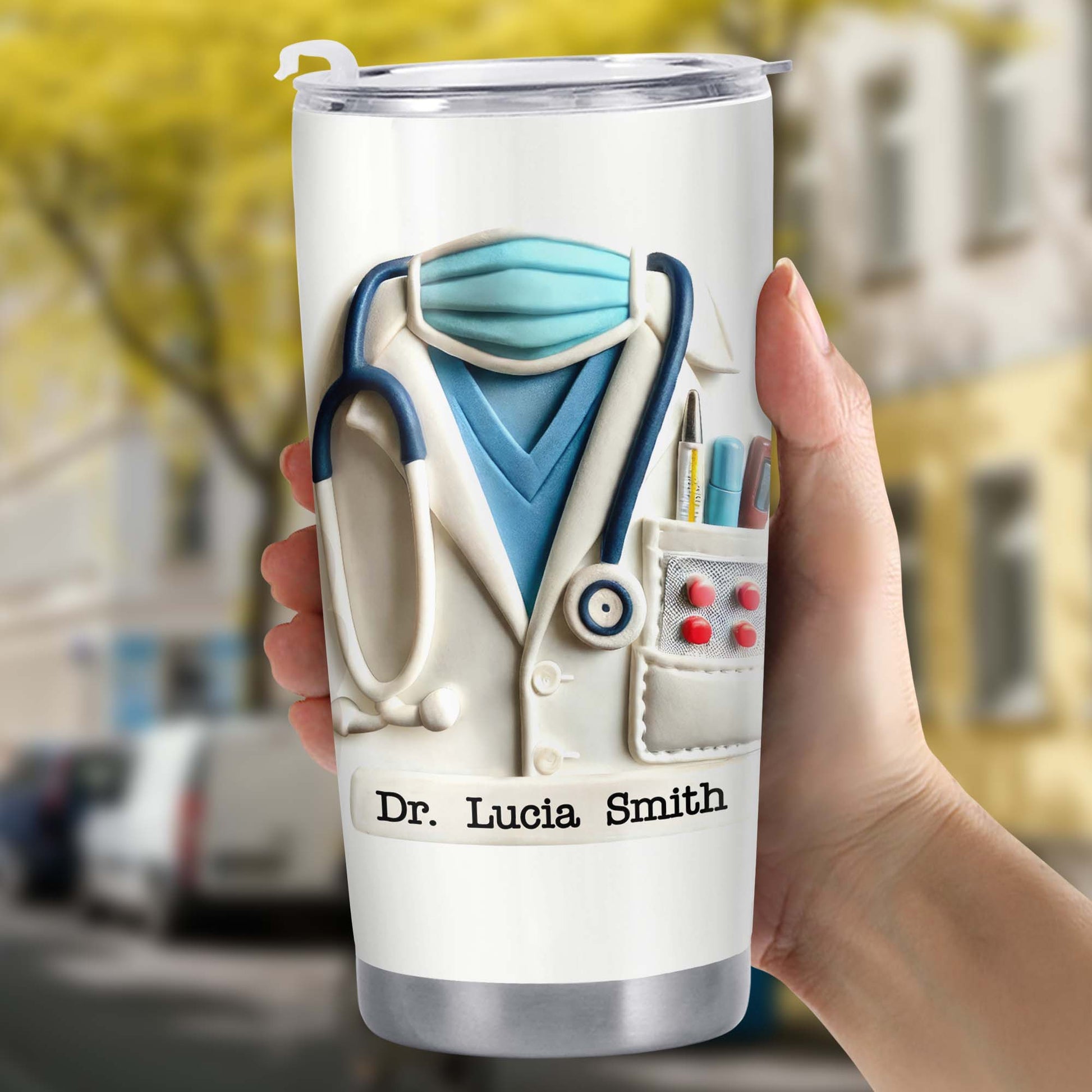 Delightful Medical Themed Tumbler With Stethoscope And Lab Coat Design