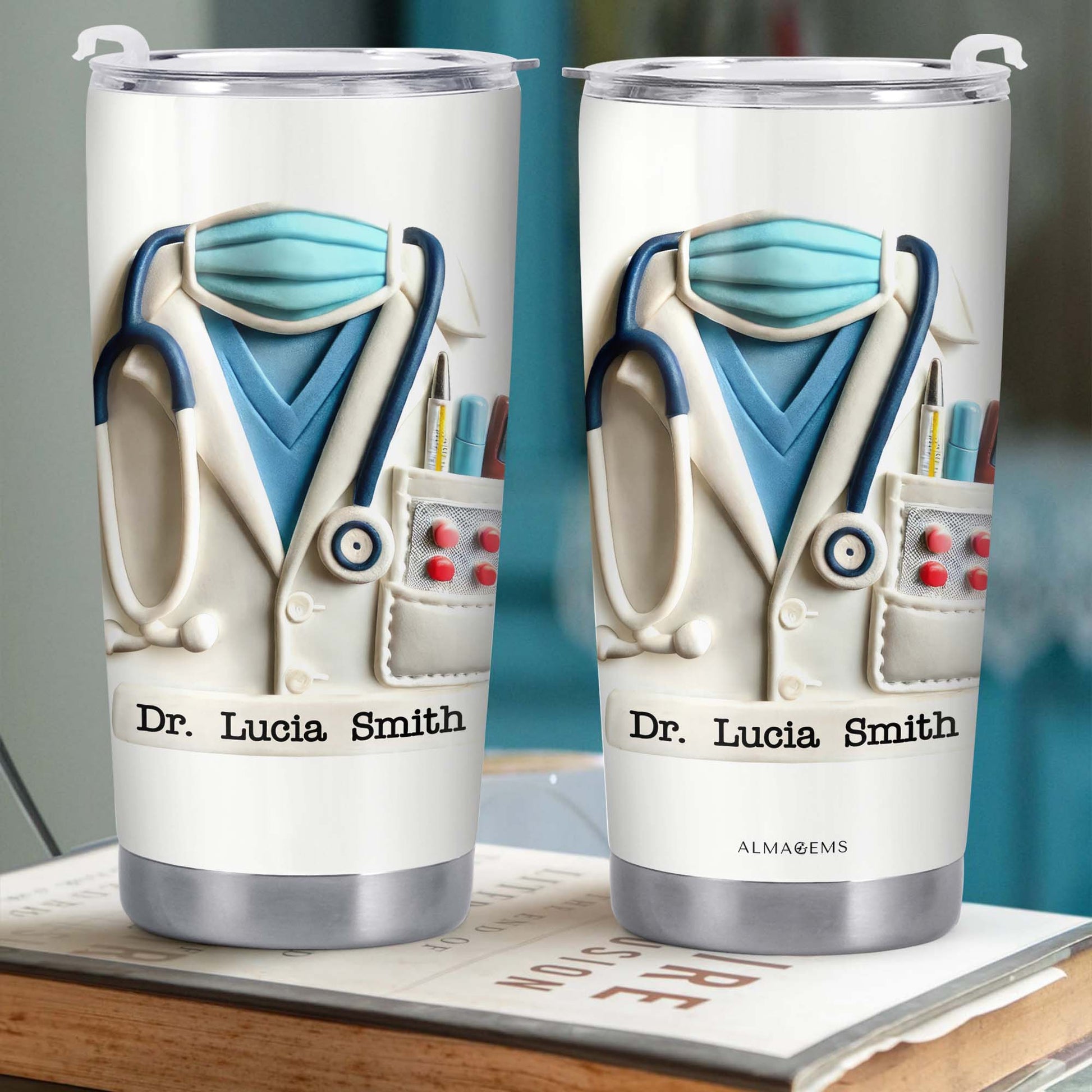 Delightful Medical Themed Tumbler With Stethoscope And Lab Coat Design