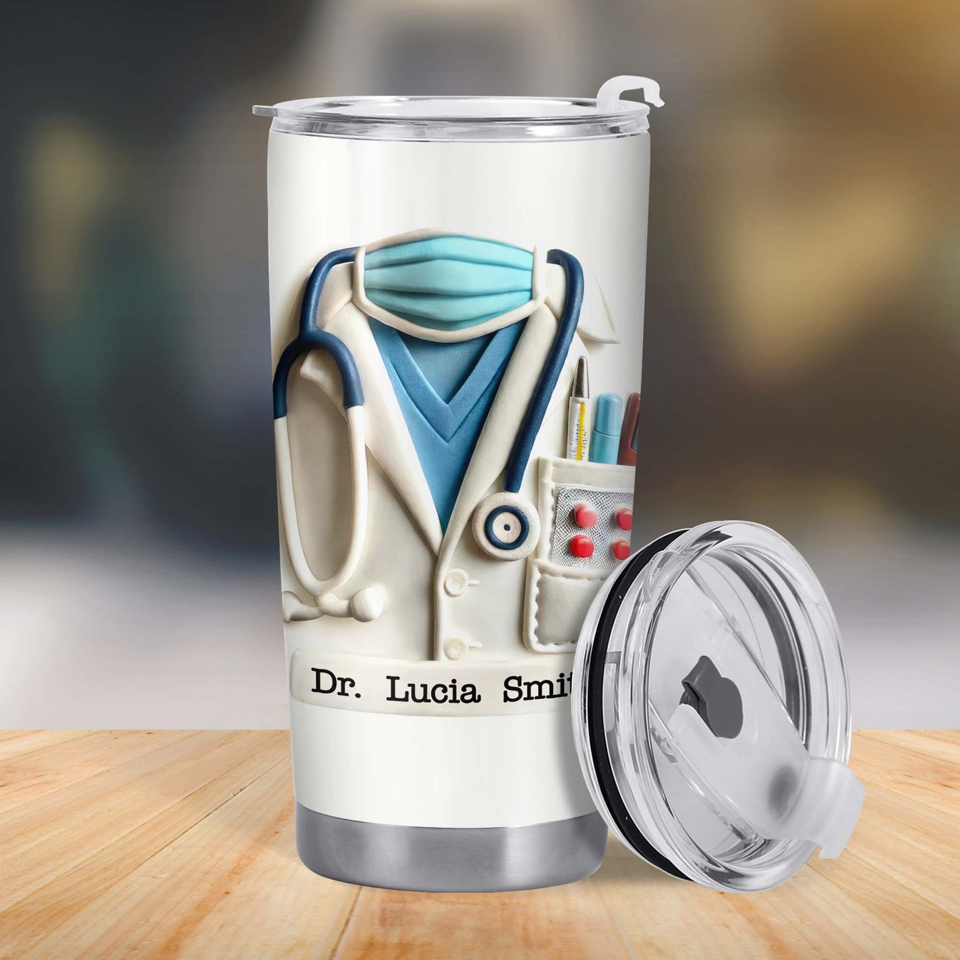 Delightful Medical Themed Tumbler With Stethoscope And Lab Coat Design