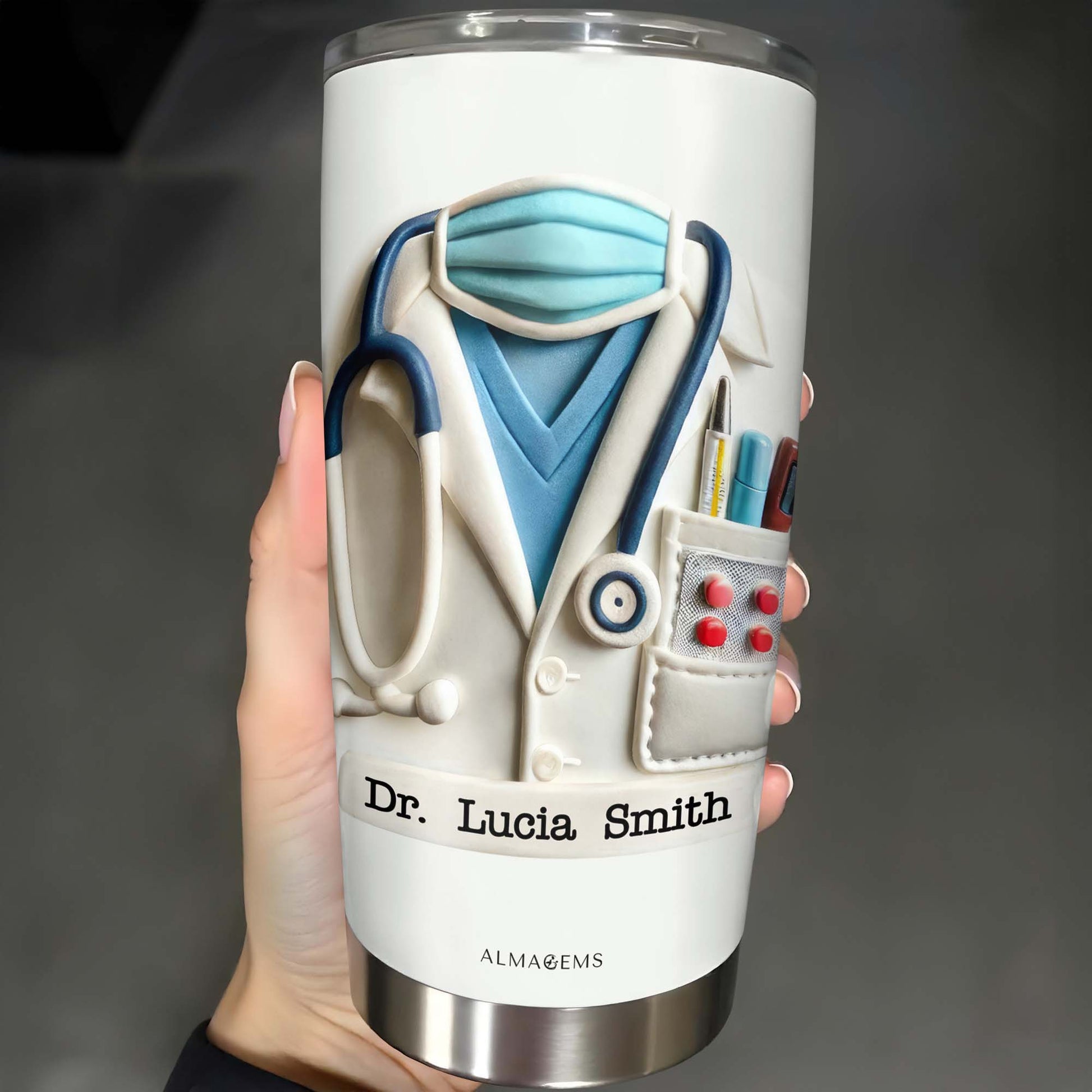 Delightful Medical Themed Tumbler With Stethoscope And Lab Coat Design