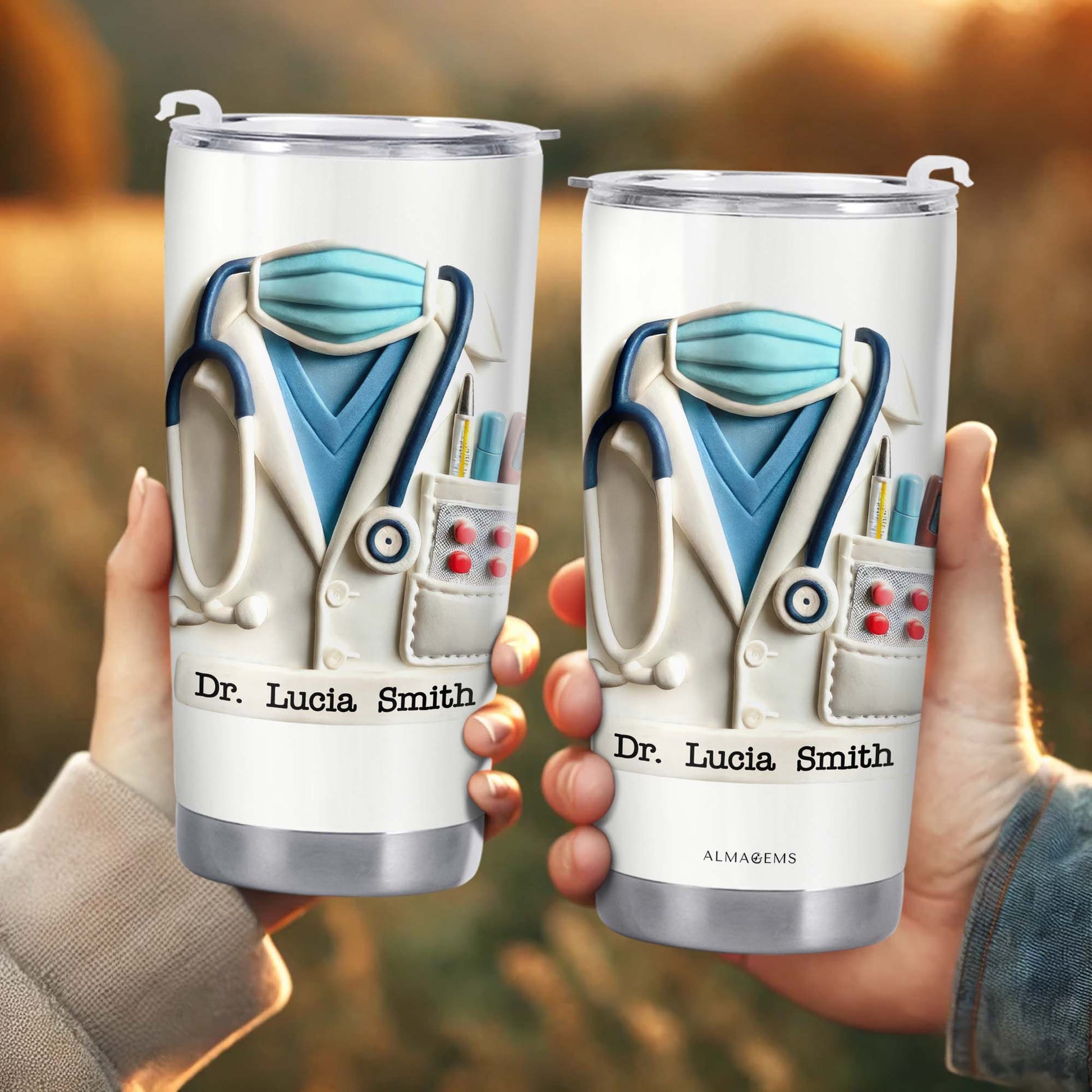 Delightful Medical Themed Tumbler With Stethoscope And Lab Coat Design