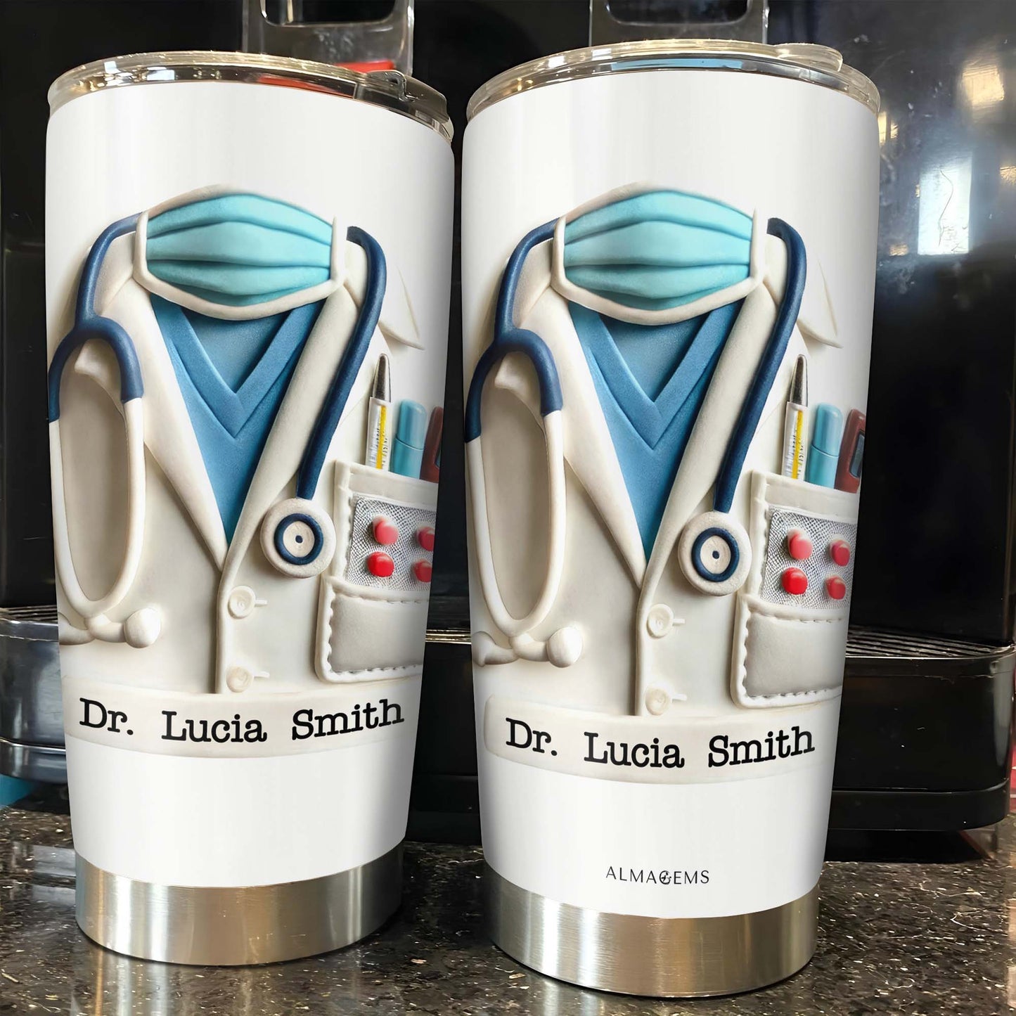 Delightful Medical Themed Tumbler With Stethoscope And Lab Coat Design