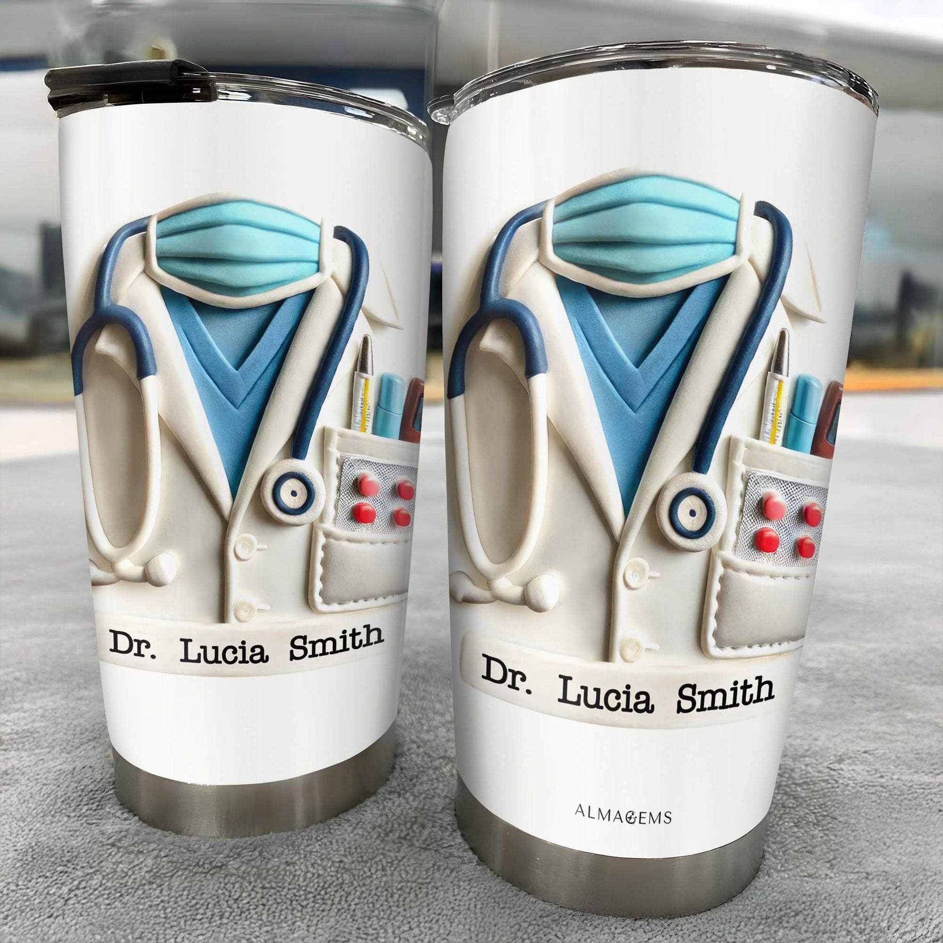 Delightful Medical Themed Tumbler With Stethoscope And Lab Coat Design